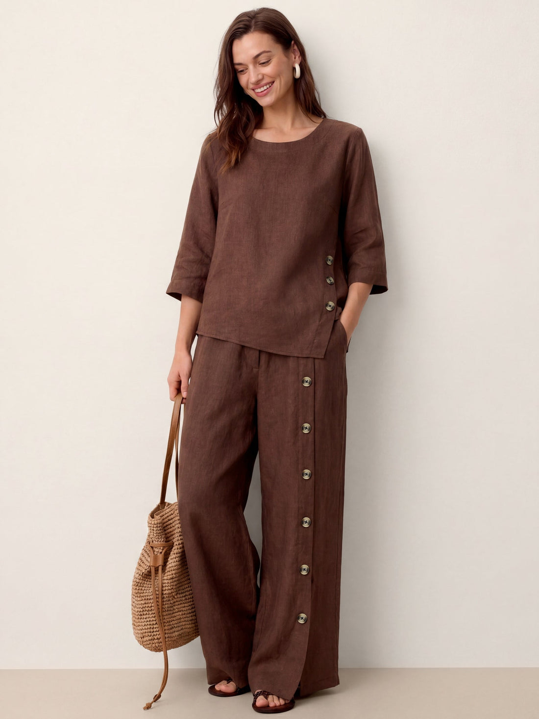 100% Linen High-Rise Straight-Leg Pants