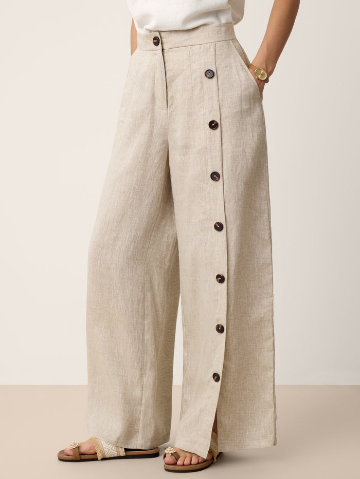 100% Linen High-Rise Straight-Leg Pants