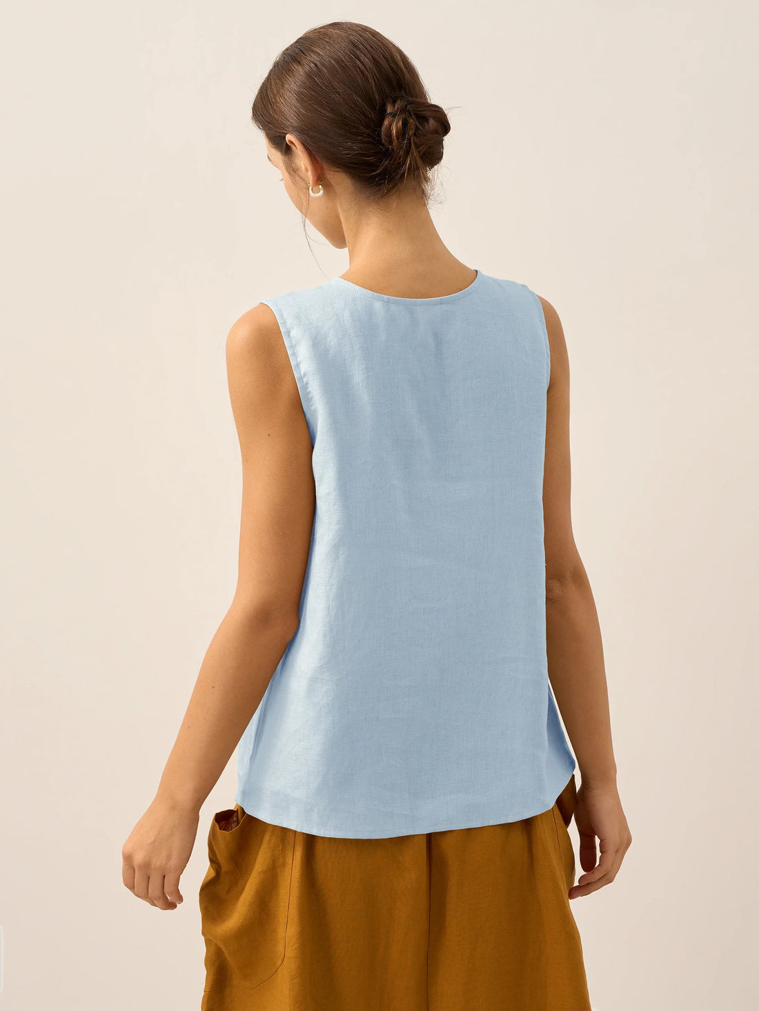100% Linen A-Line Round Neck Tank Top