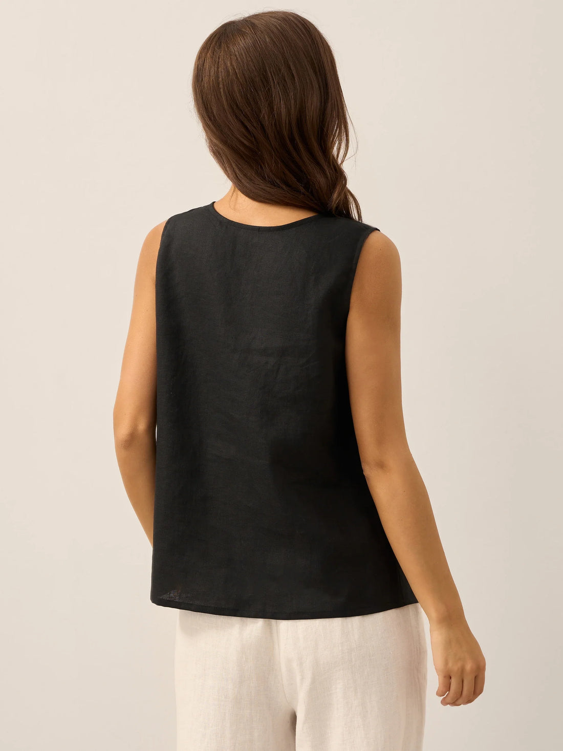 100% Linen A-Line Round Neck Tank Top
