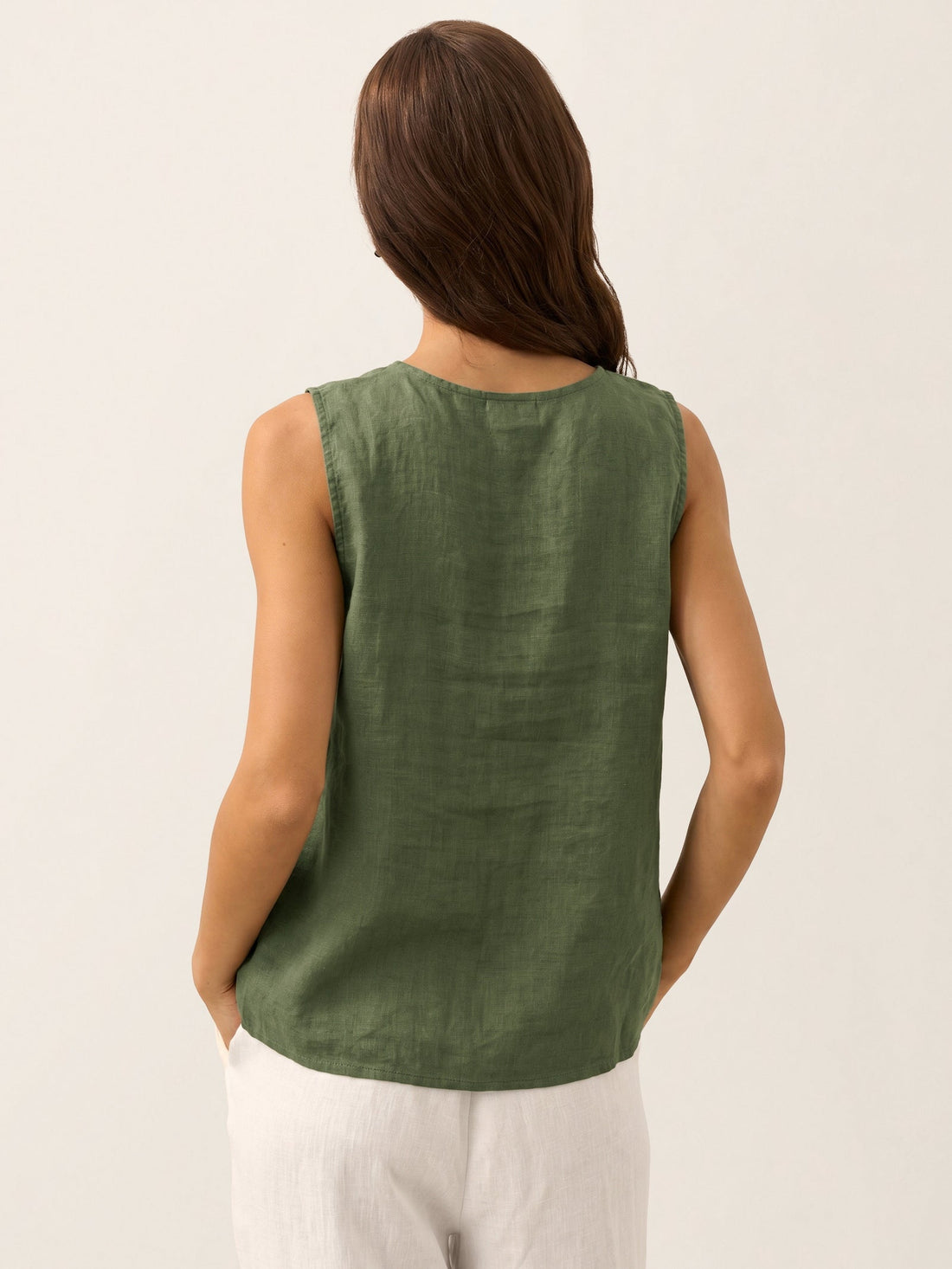 100% Linen A-Line Round Neck Tank Top