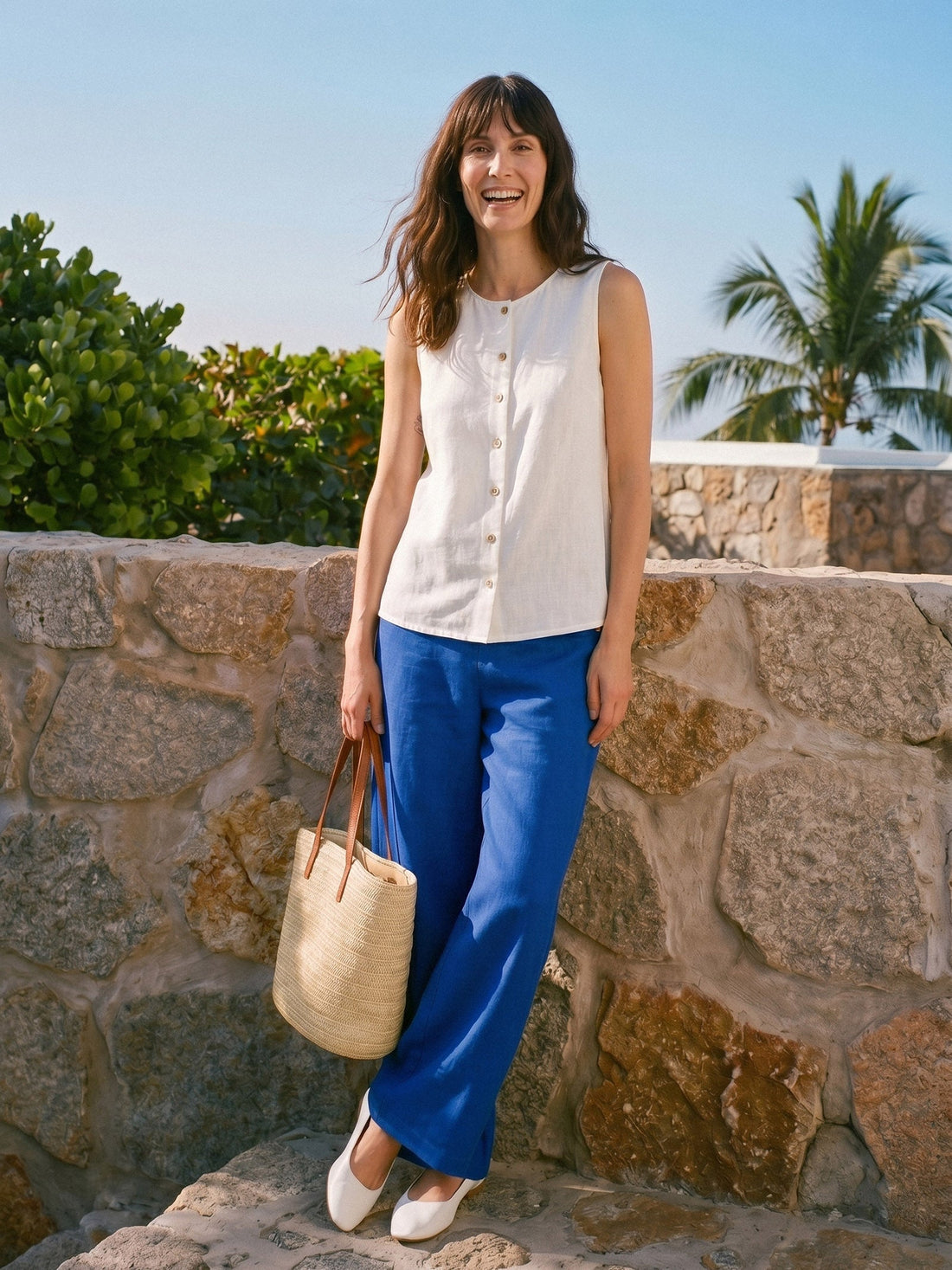 100% Linen A-Line Round Neck Tank Top