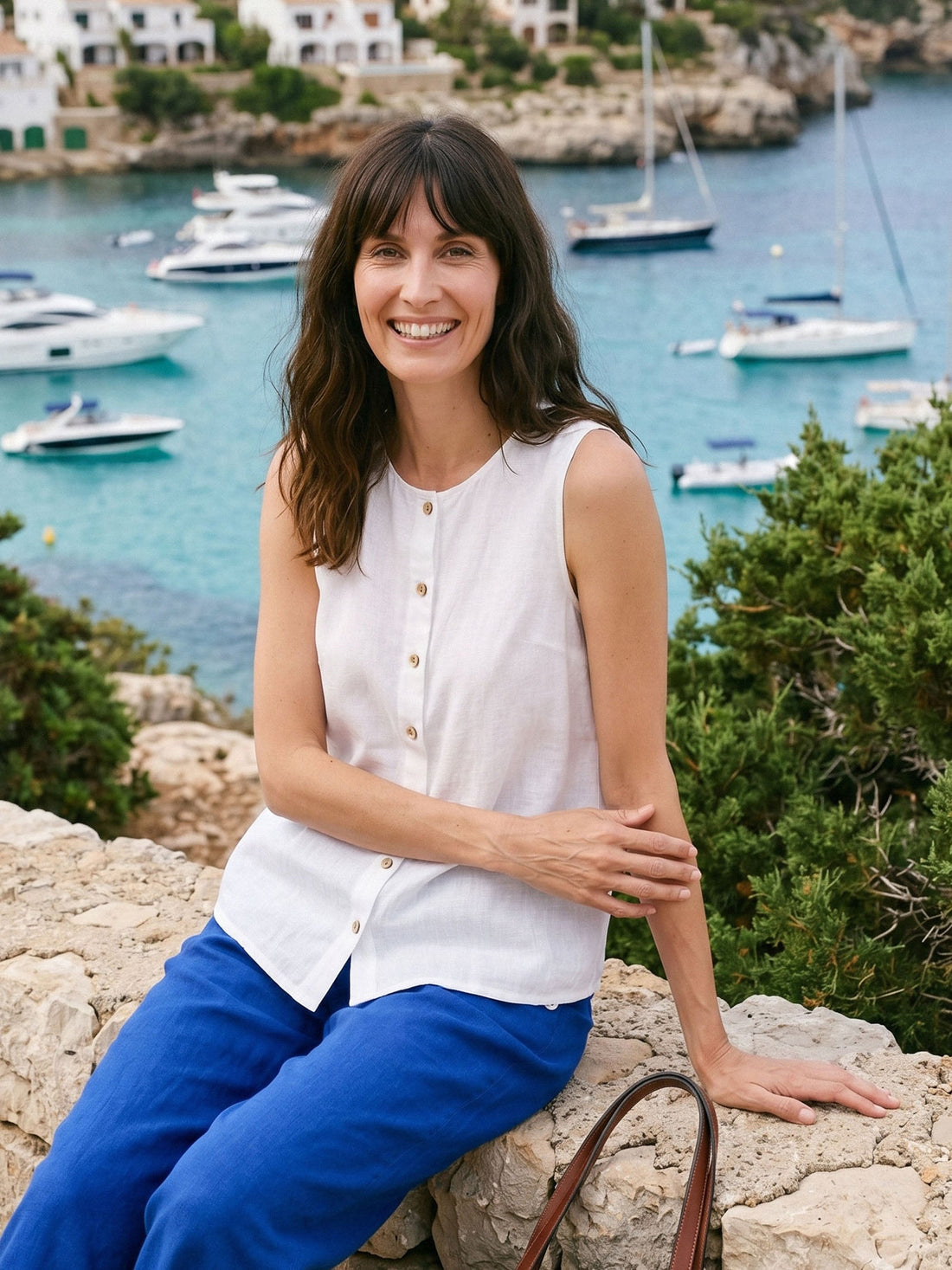100% Linen A-Line Round Neck Tank Top