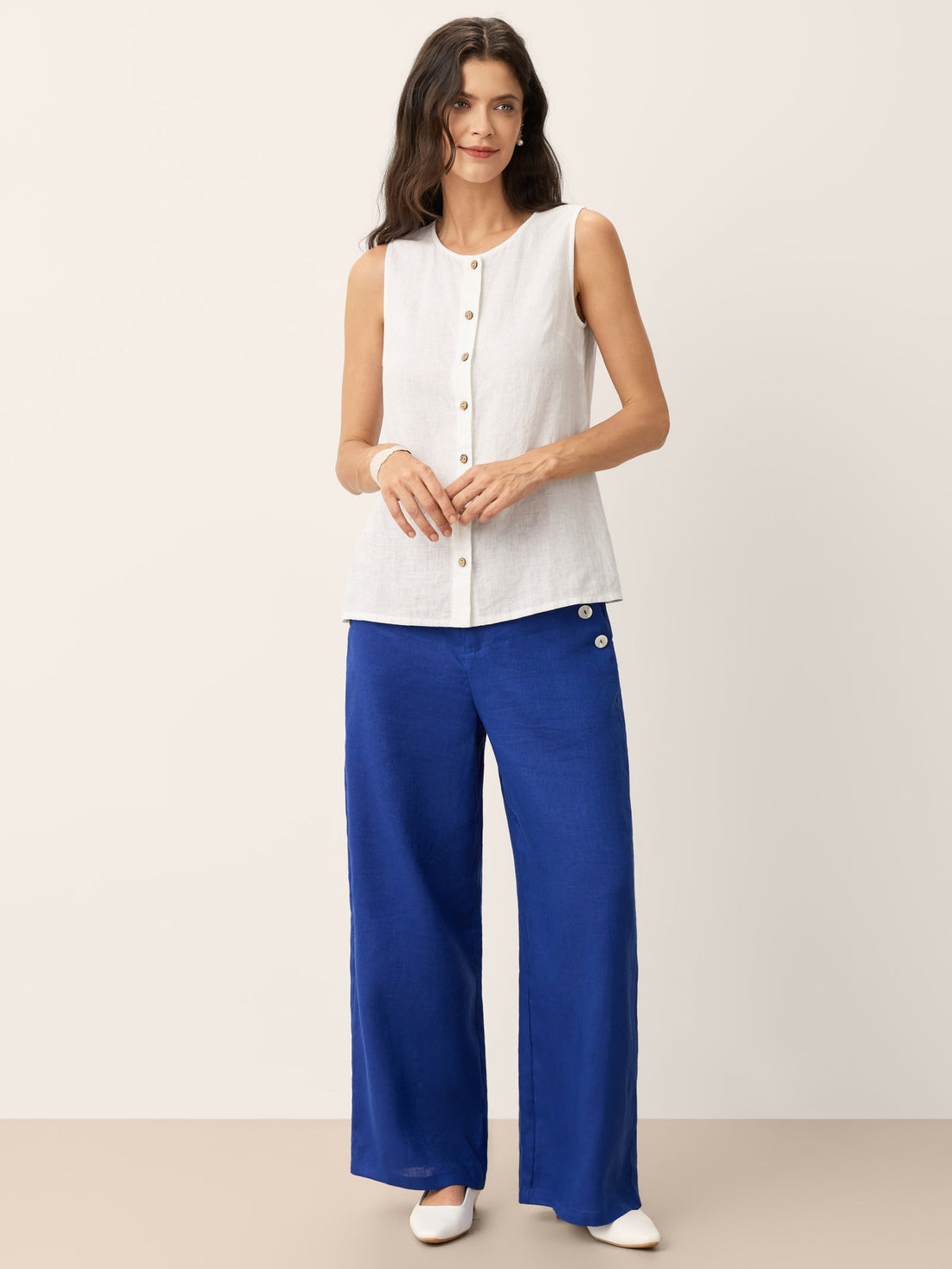100% Linen A-Line Round Neck Tank Top