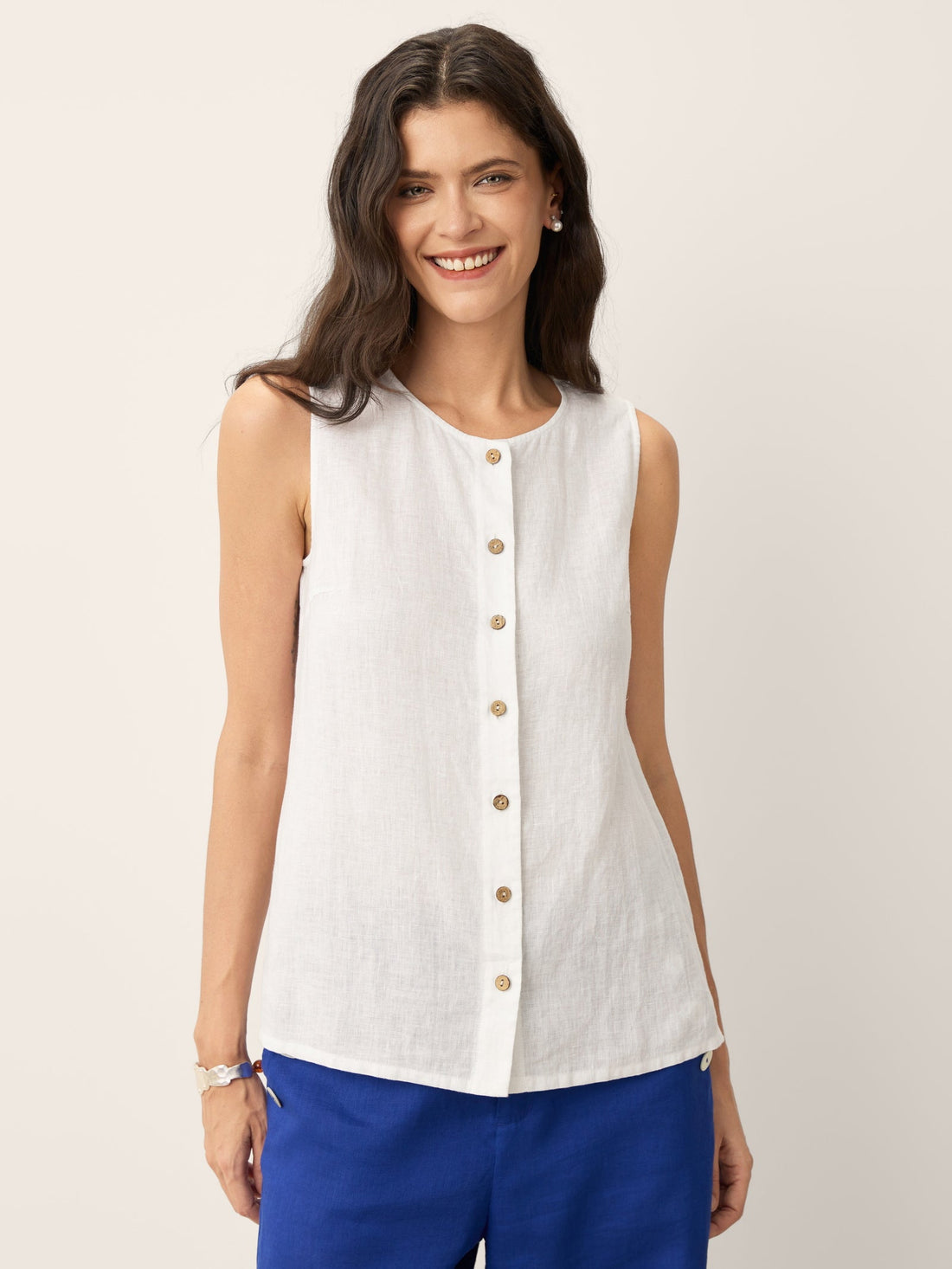 100% Linen A-Line Round Neck Tank Top