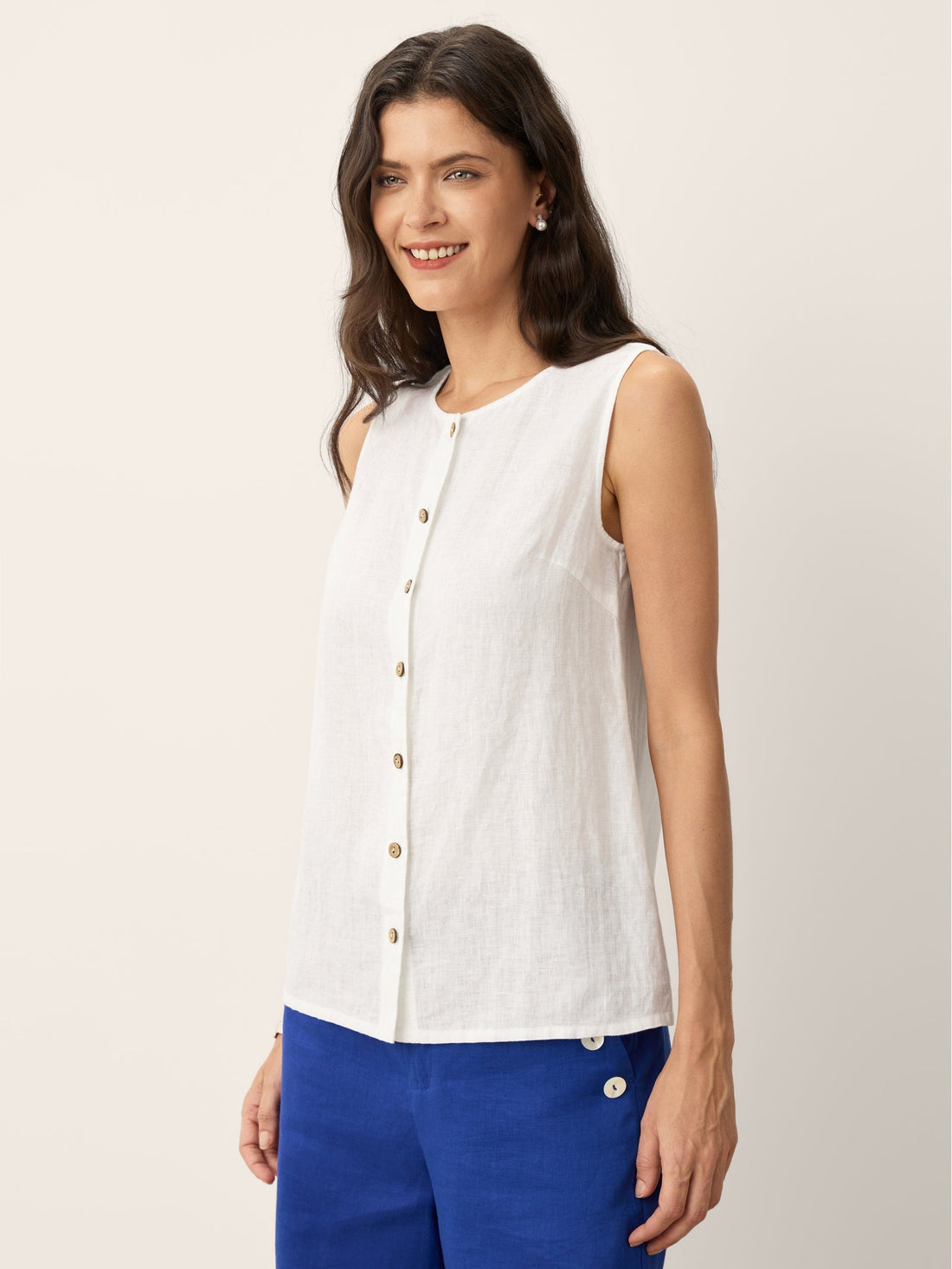 100% Linen A-Line Round Neck Tank Top