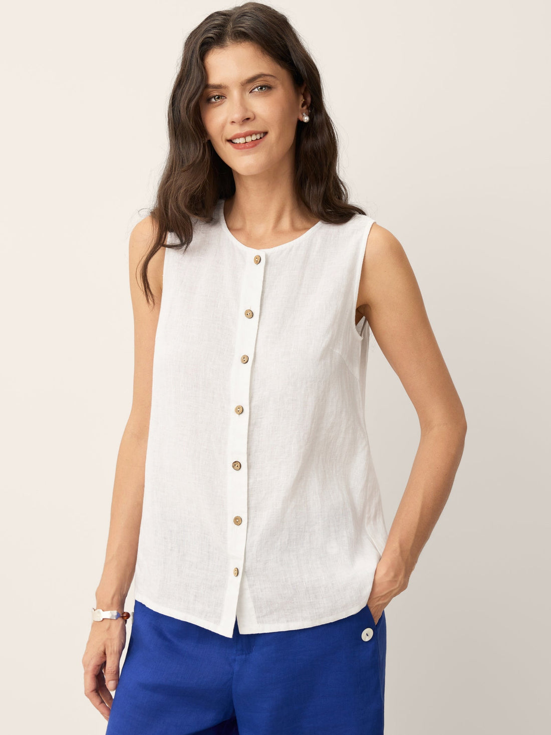 100% Linen A-Line Round Neck Tank Top