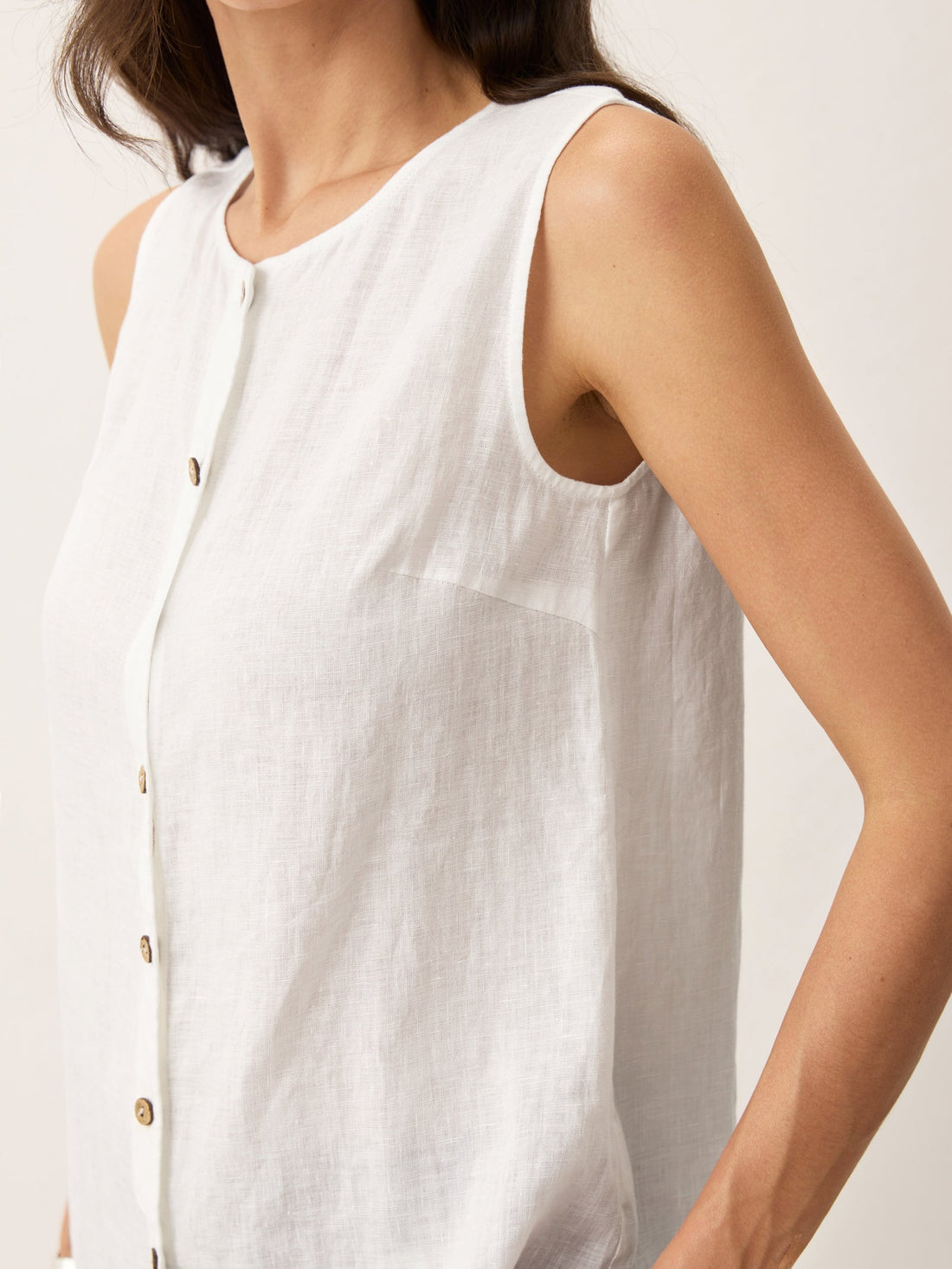 100% Linen A-Line Round Neck Tank Top
