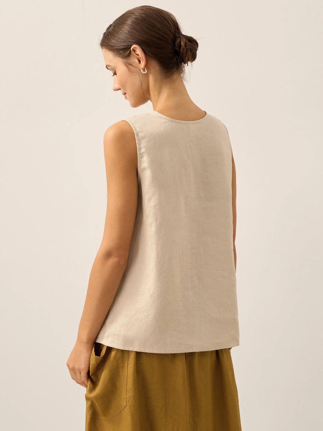 100% Linen A-Line Round Neck Tank Top