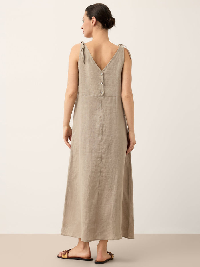 100% Linen V-Neck Sleeveless Maxi Dress
