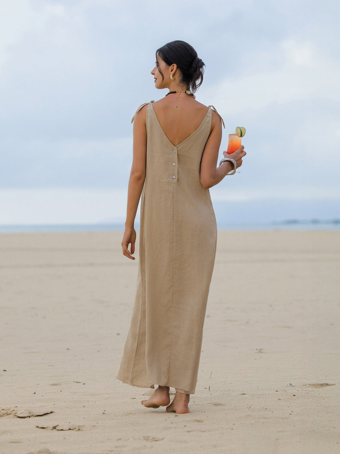 100% Linen V-Neck Sleeveless Maxi Dress