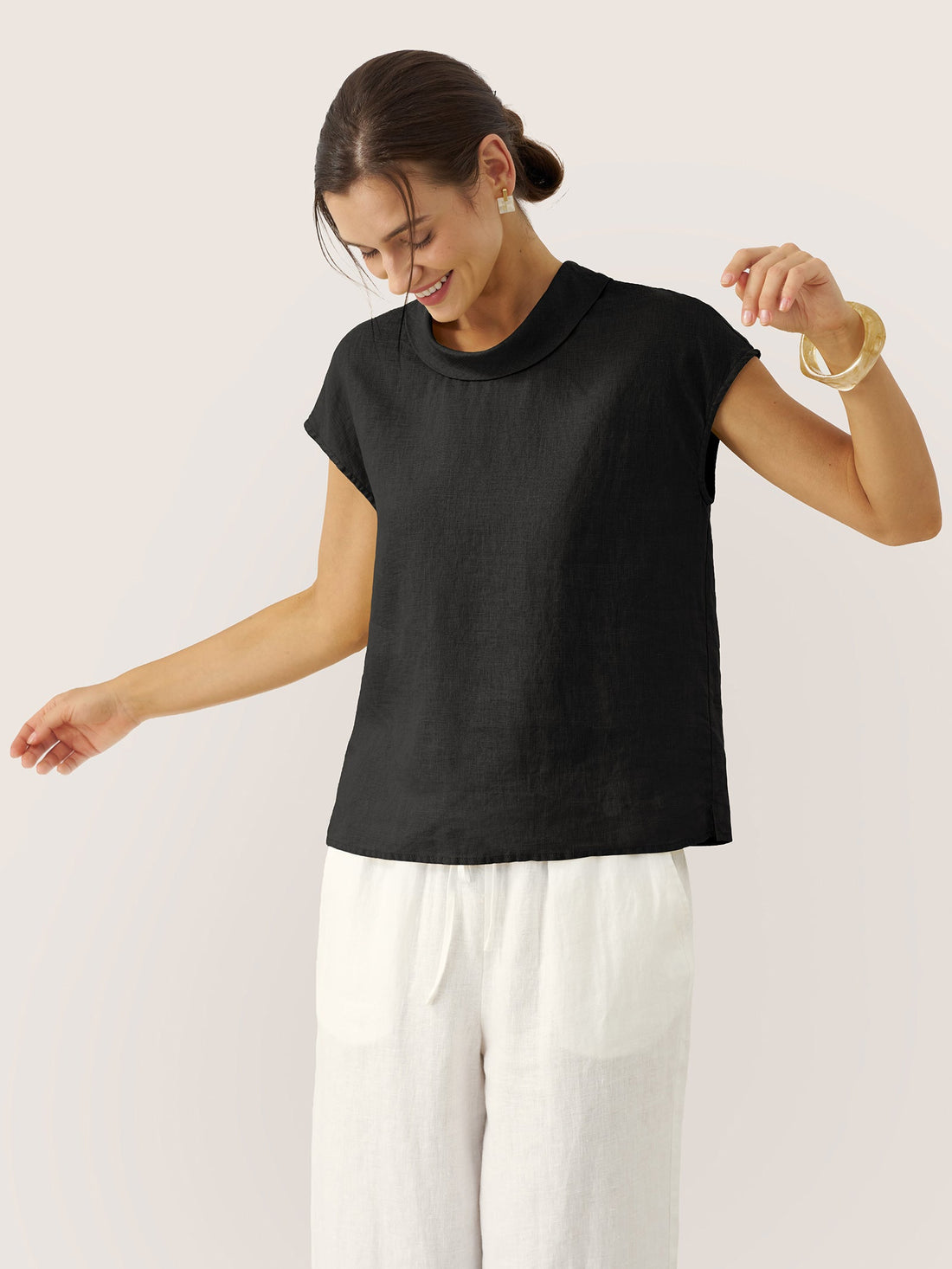 100% Linen Cap Sleeve Blouse