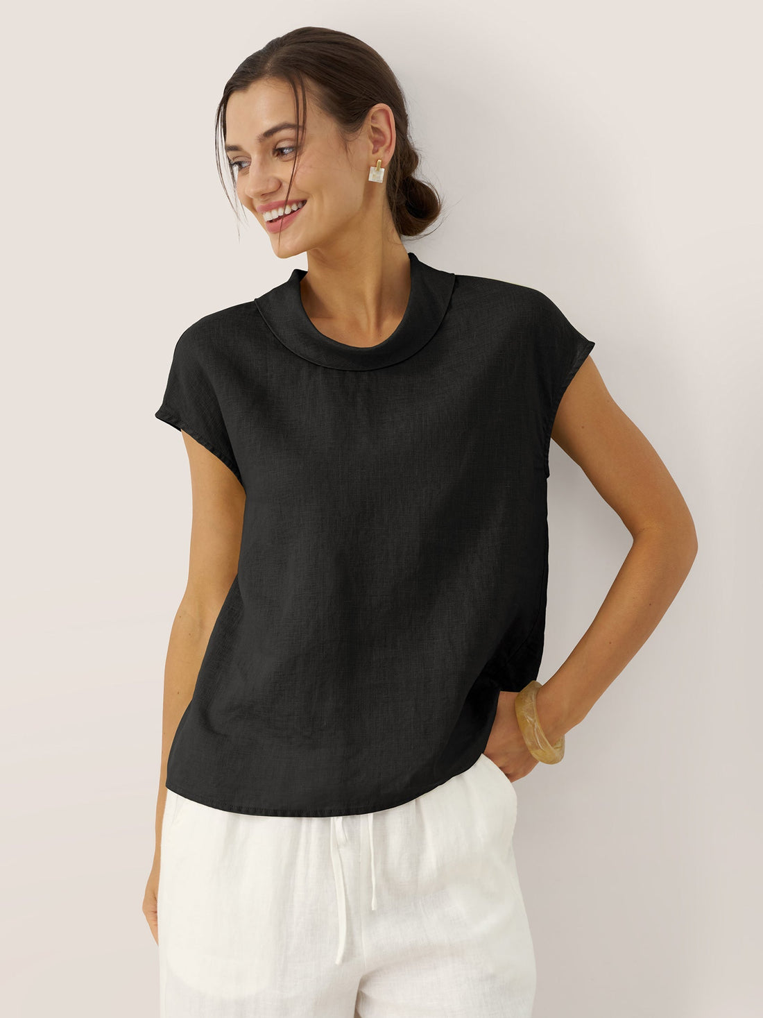 100% Linen Cap Sleeve Blouse