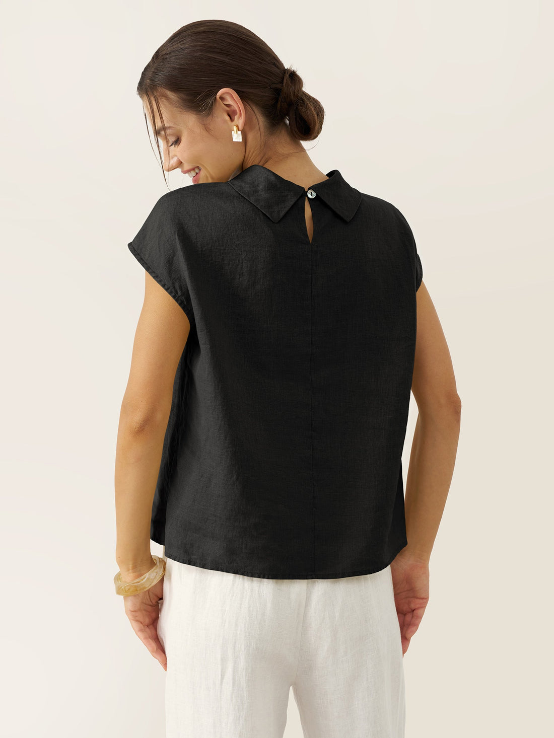 100% Linen Cap Sleeve Blouse