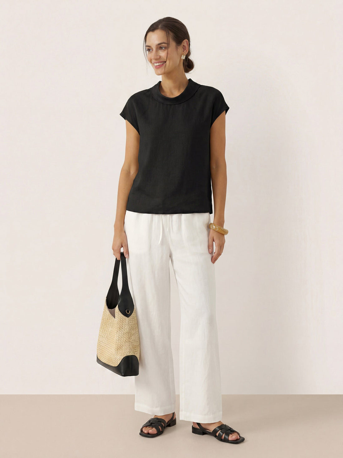 100% Linen Cap Sleeve Blouse