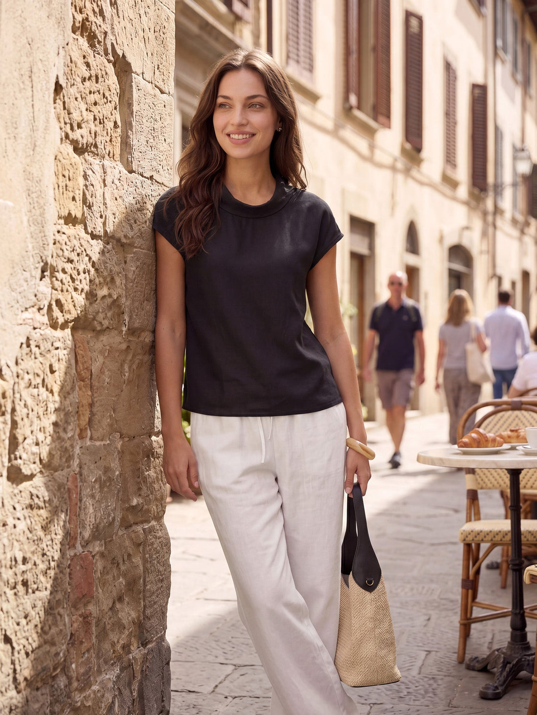 100% Linen Cap Sleeve Blouse