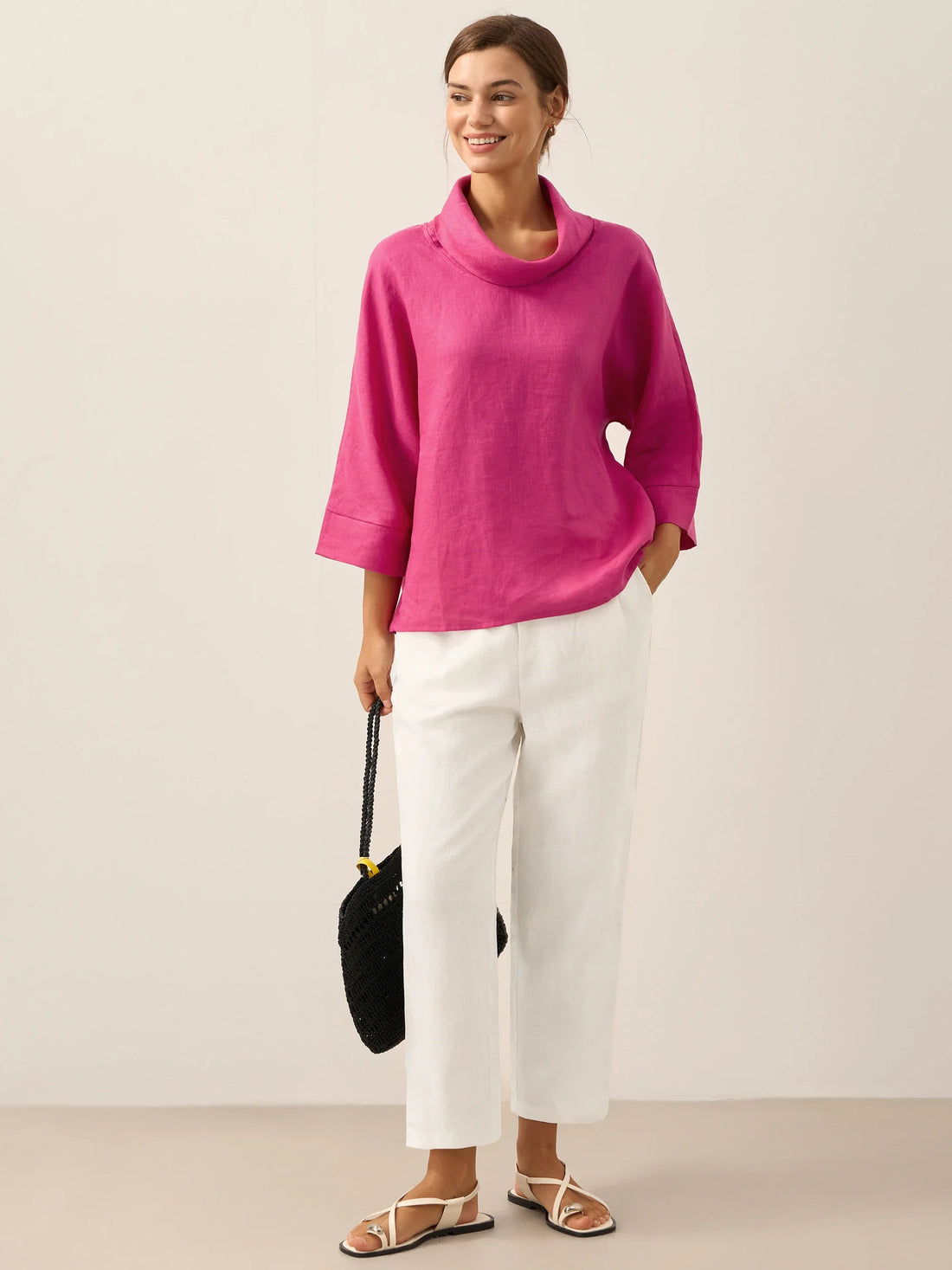 Linen Blend Long Sleeve Blouse