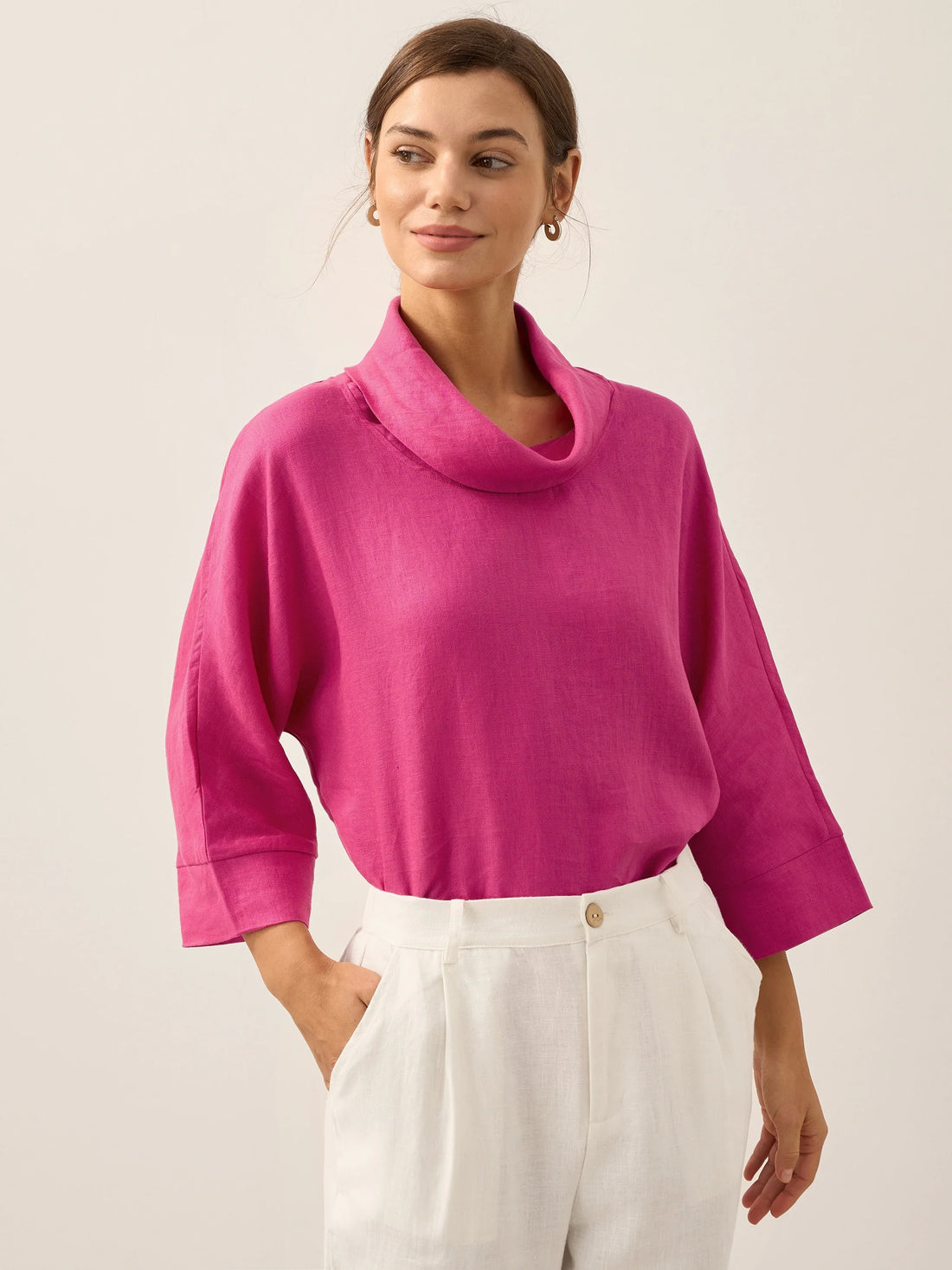 Linen Blend Long Sleeve Blouse