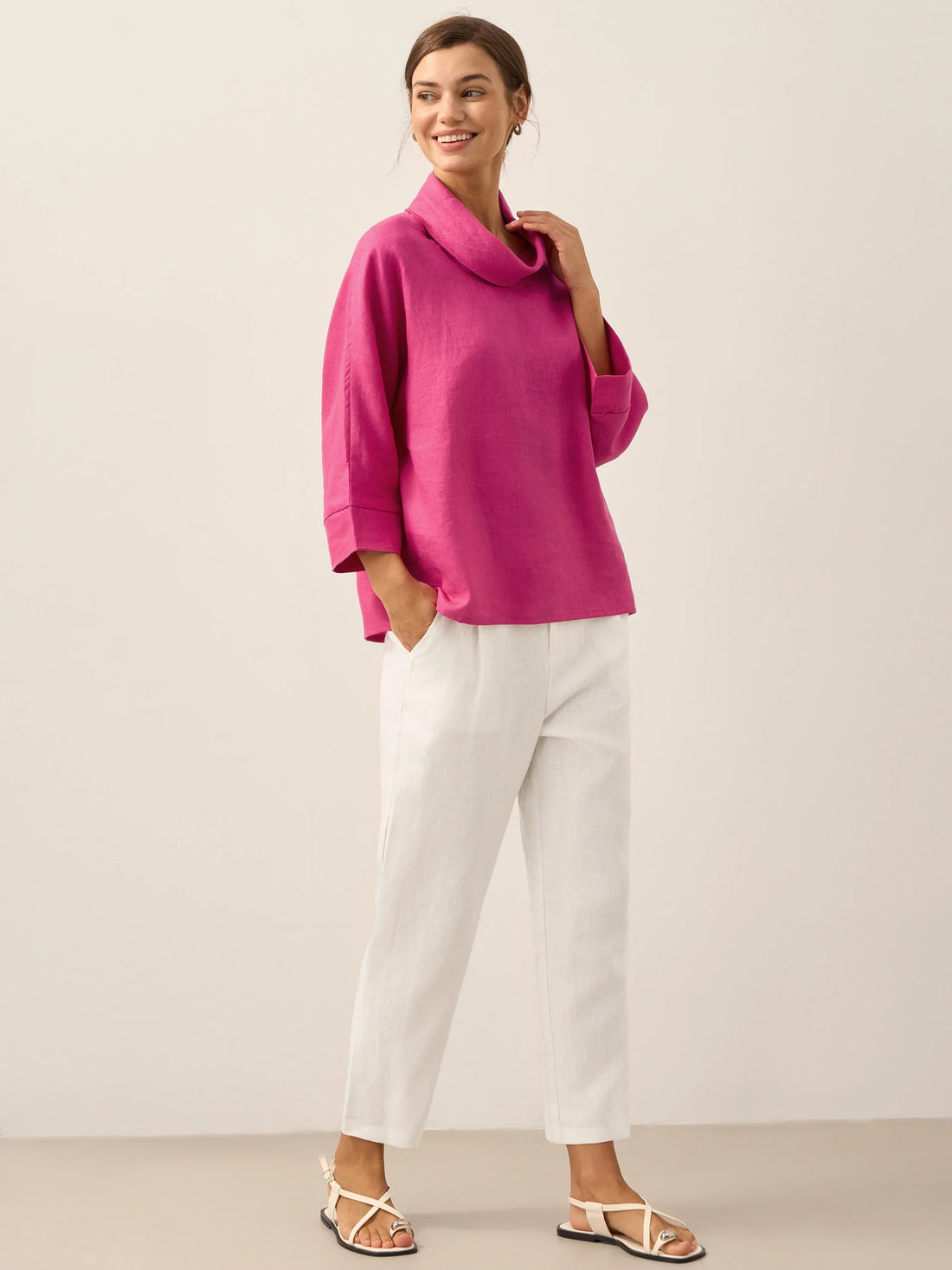 Linen Blend Long Sleeve Blouse