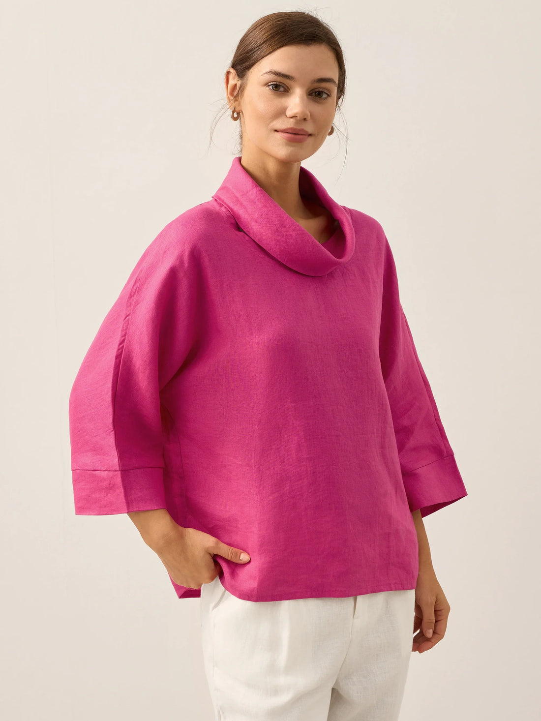 Linen Blend Long Sleeve Blouse