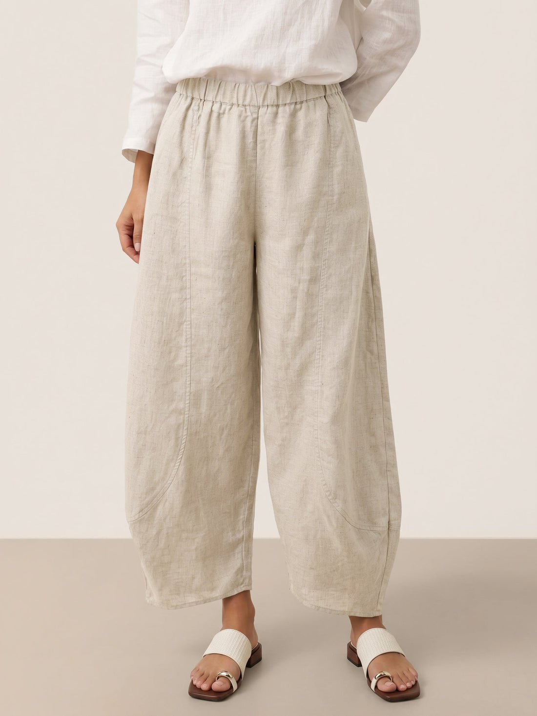 100% Linen Wide Leg Elastic Waist Pants