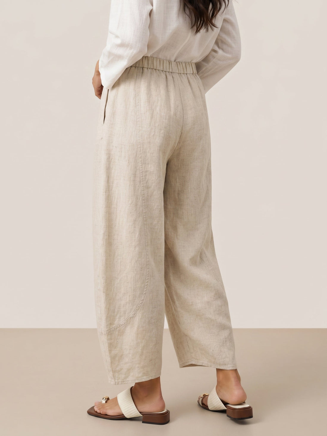 100% Linen Wide-Leg Elastic Waist Pants