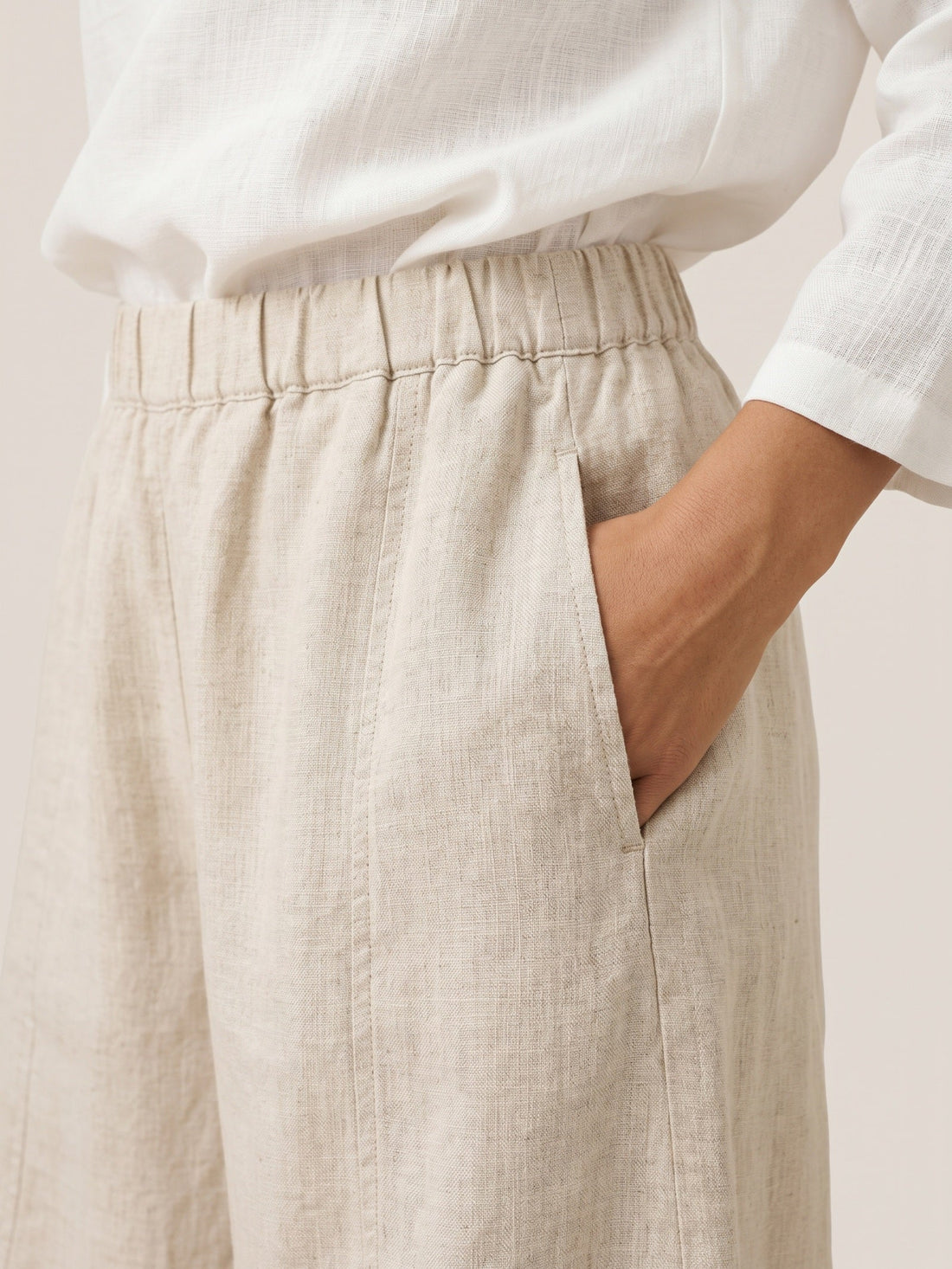 100% Linen Wide-Leg Elastic Waist Pants