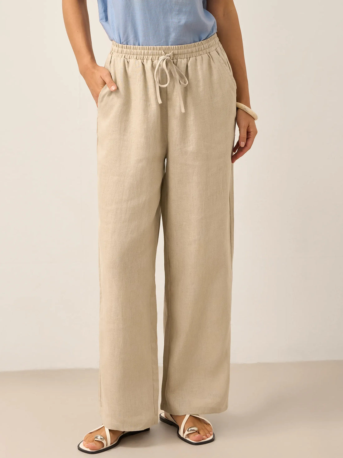 100% Linen Garment-Dyed Straight-Leg Pants