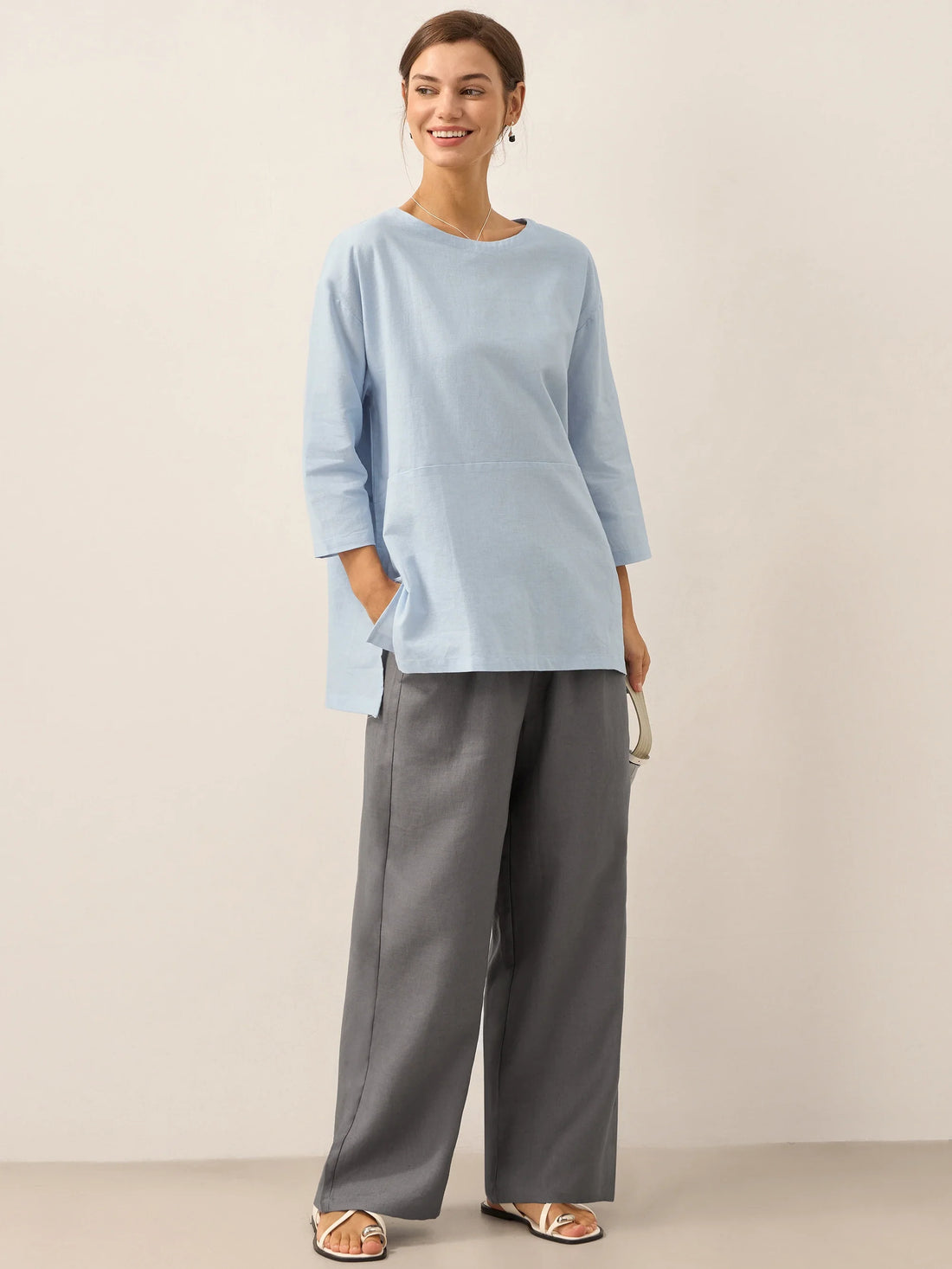 100% Linen Garment-Dyed Straight-Leg Pants