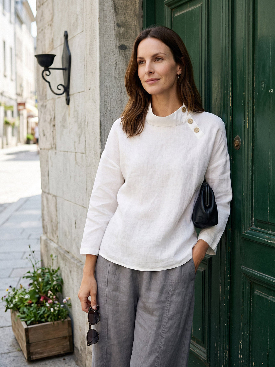 100% Linen Long Sleeve Straight Fit Blouse