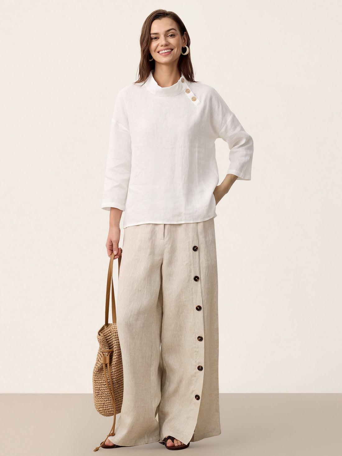 100% Linen Long Sleeve Straight Fit Blouse