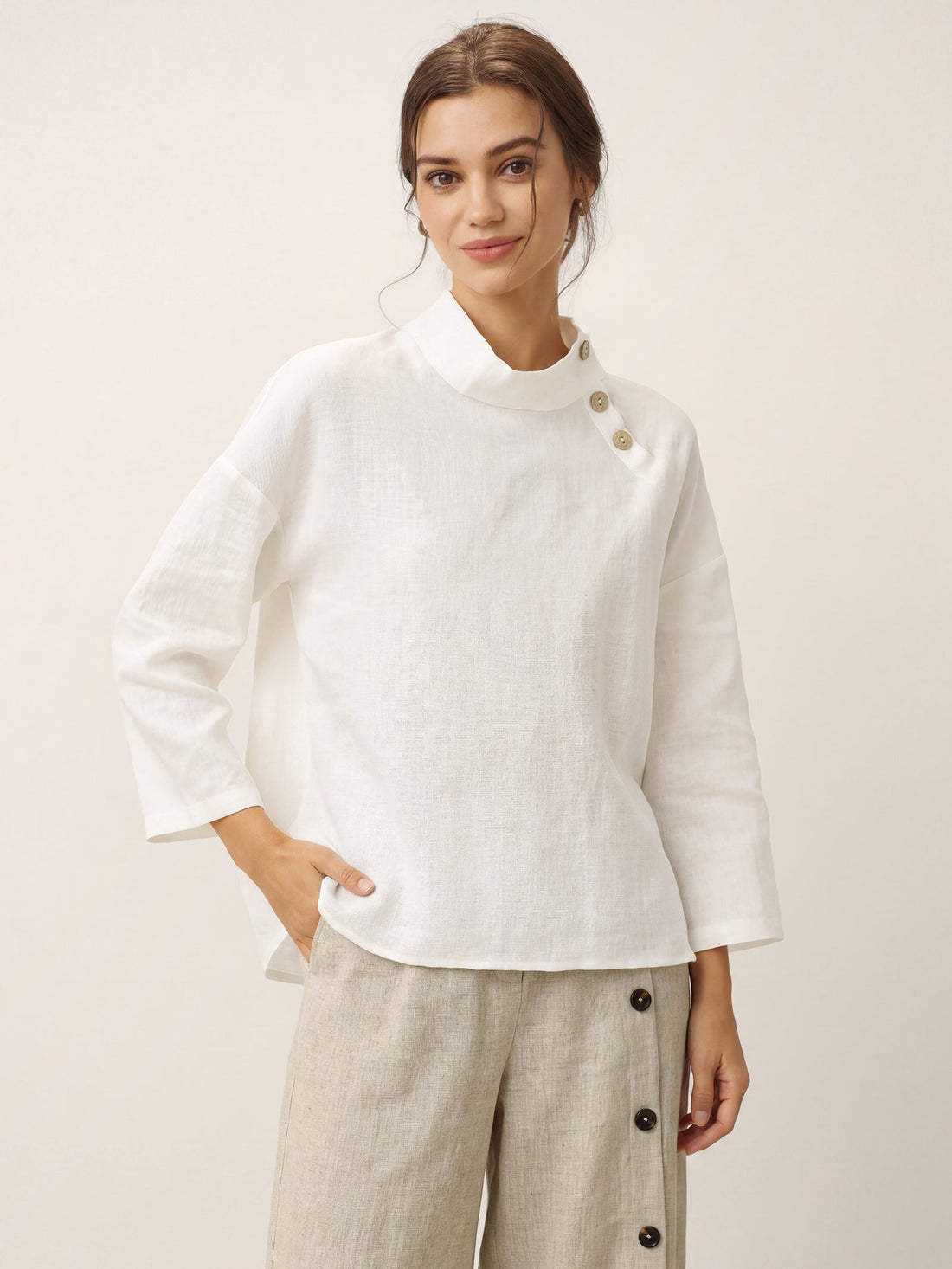 100% Linen Long Sleeve Straight Fit Blouse