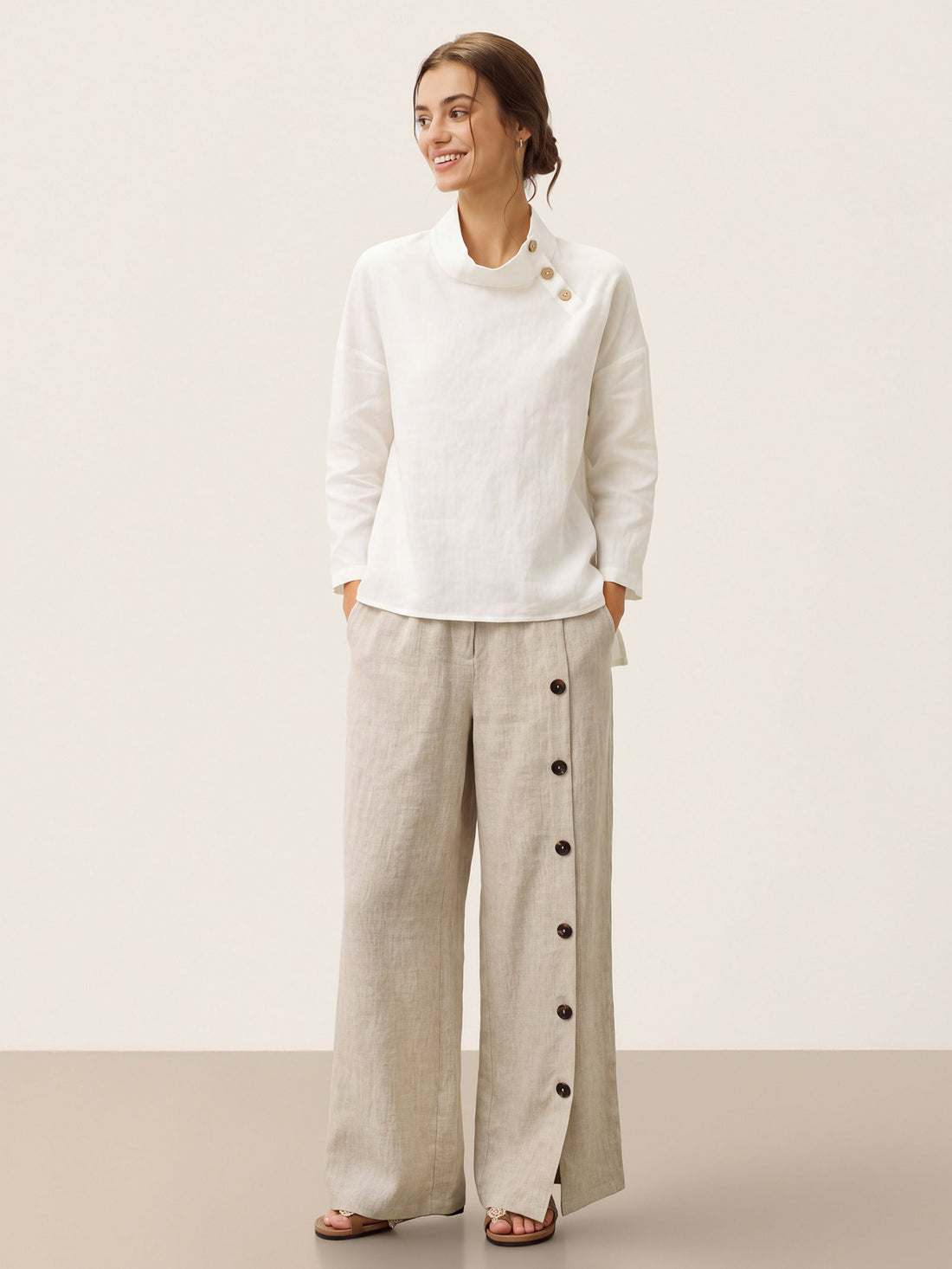 100% Linen Long Sleeve Straight Fit Blouse