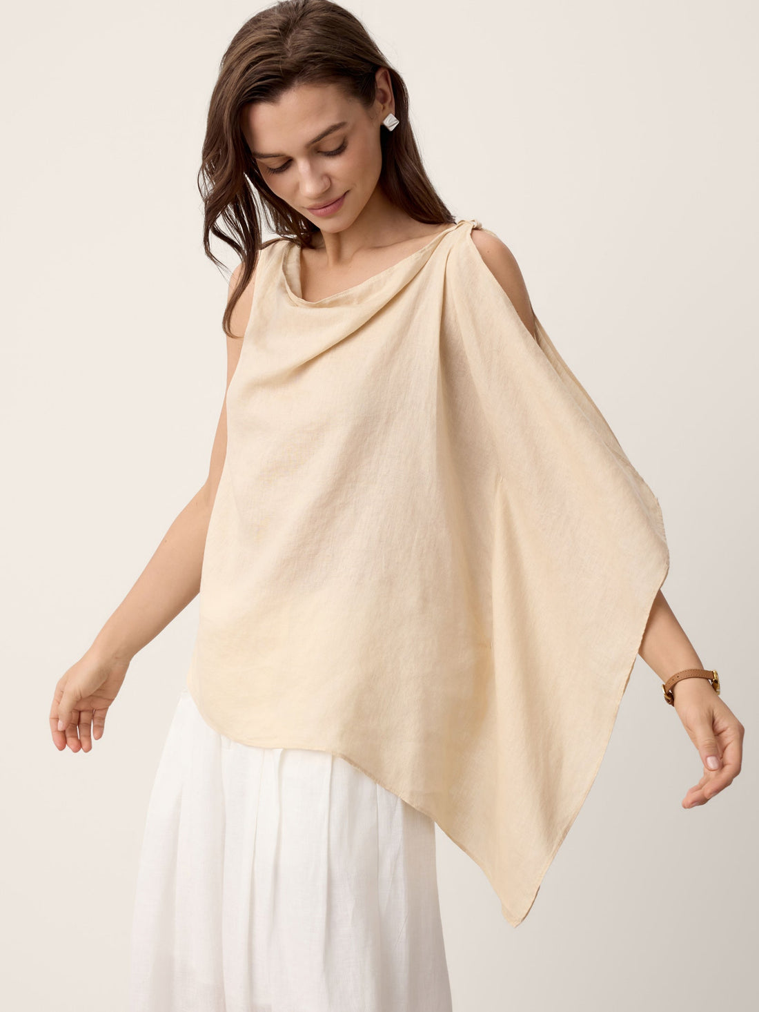 100% Linen Asymmetric Sleeveless Blouse