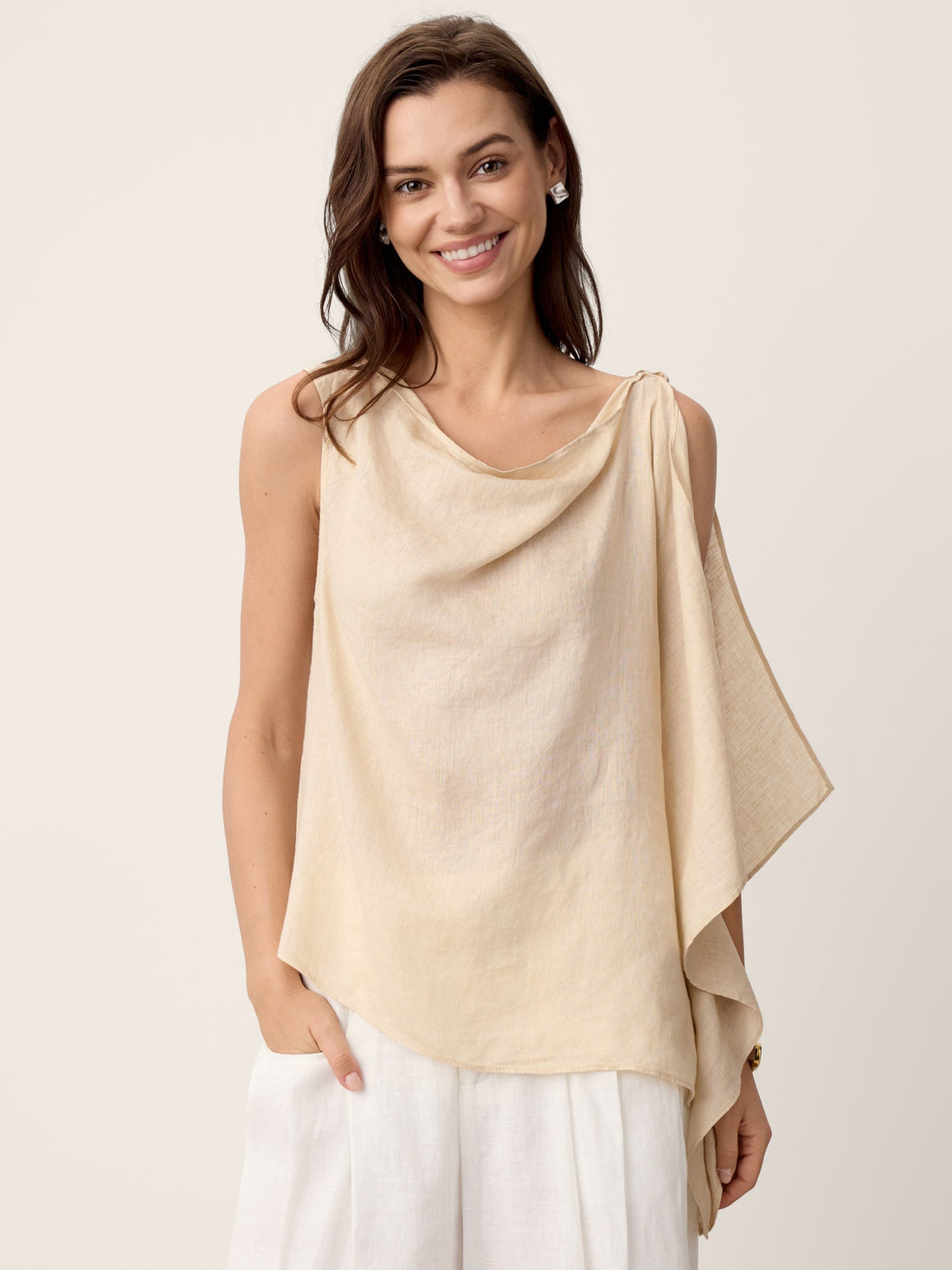 100% Linen Asymmetric Sleeveless Blouse