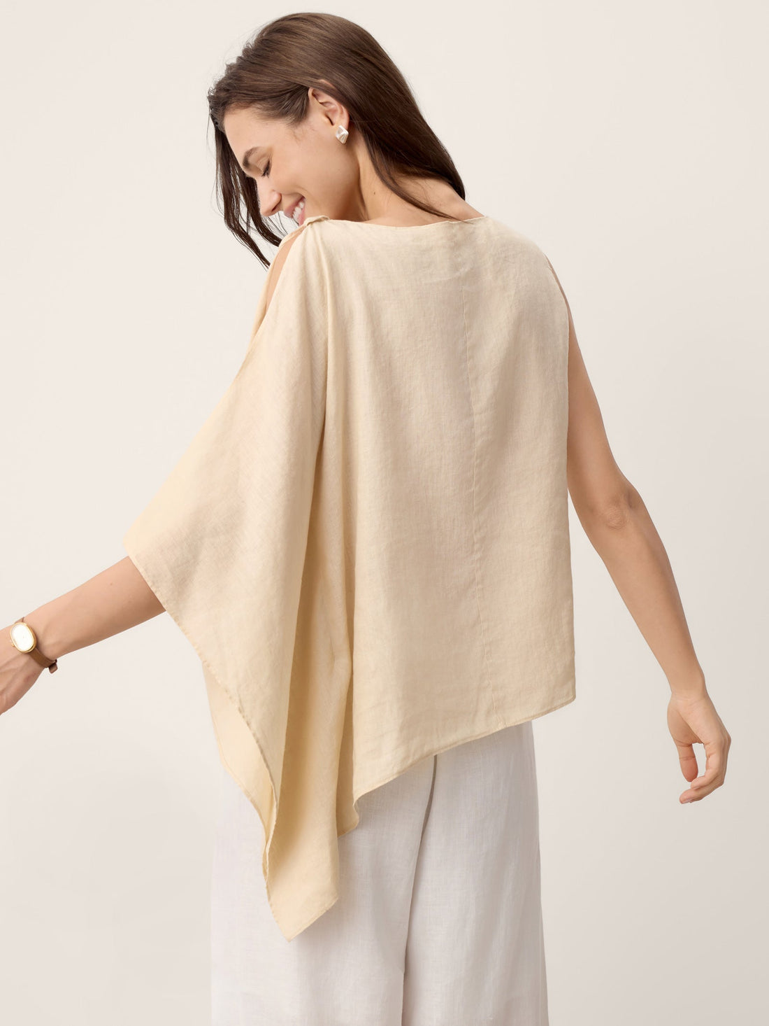 100% Linen Asymmetric Sleeveless Blouse