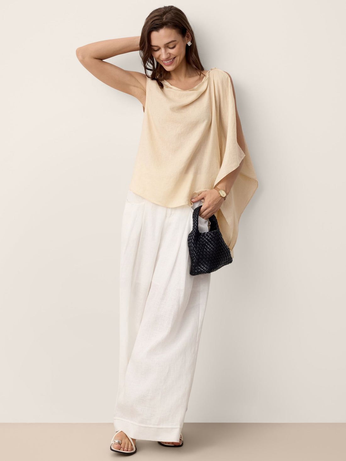 100% Linen Asymmetric Sleeveless Blouse
