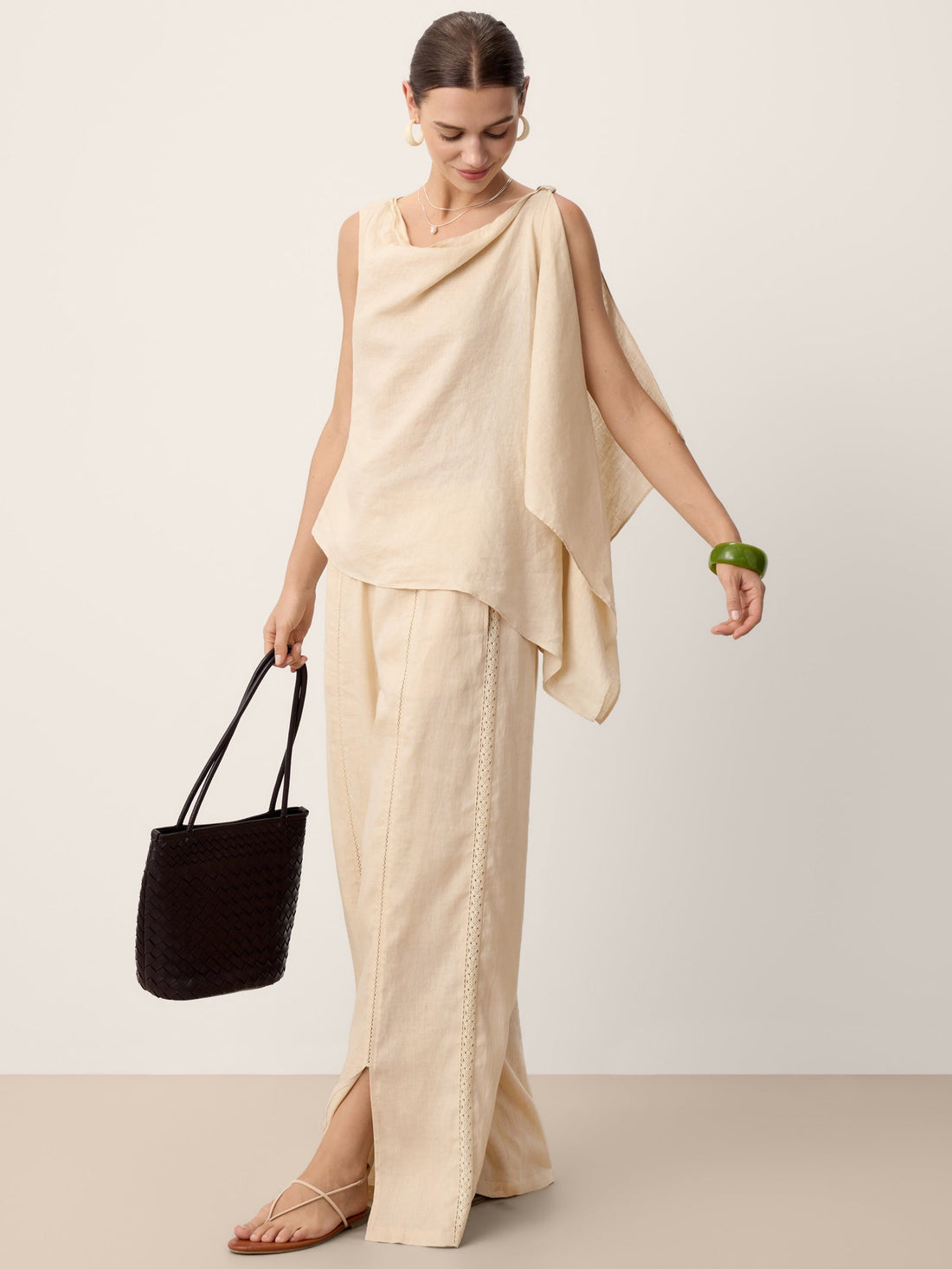 100% Linen Asymmetric Sleeveless Blouse