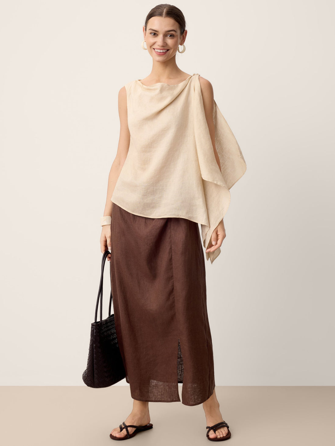 100% Linen Asymmetric Sleeveless Blouse