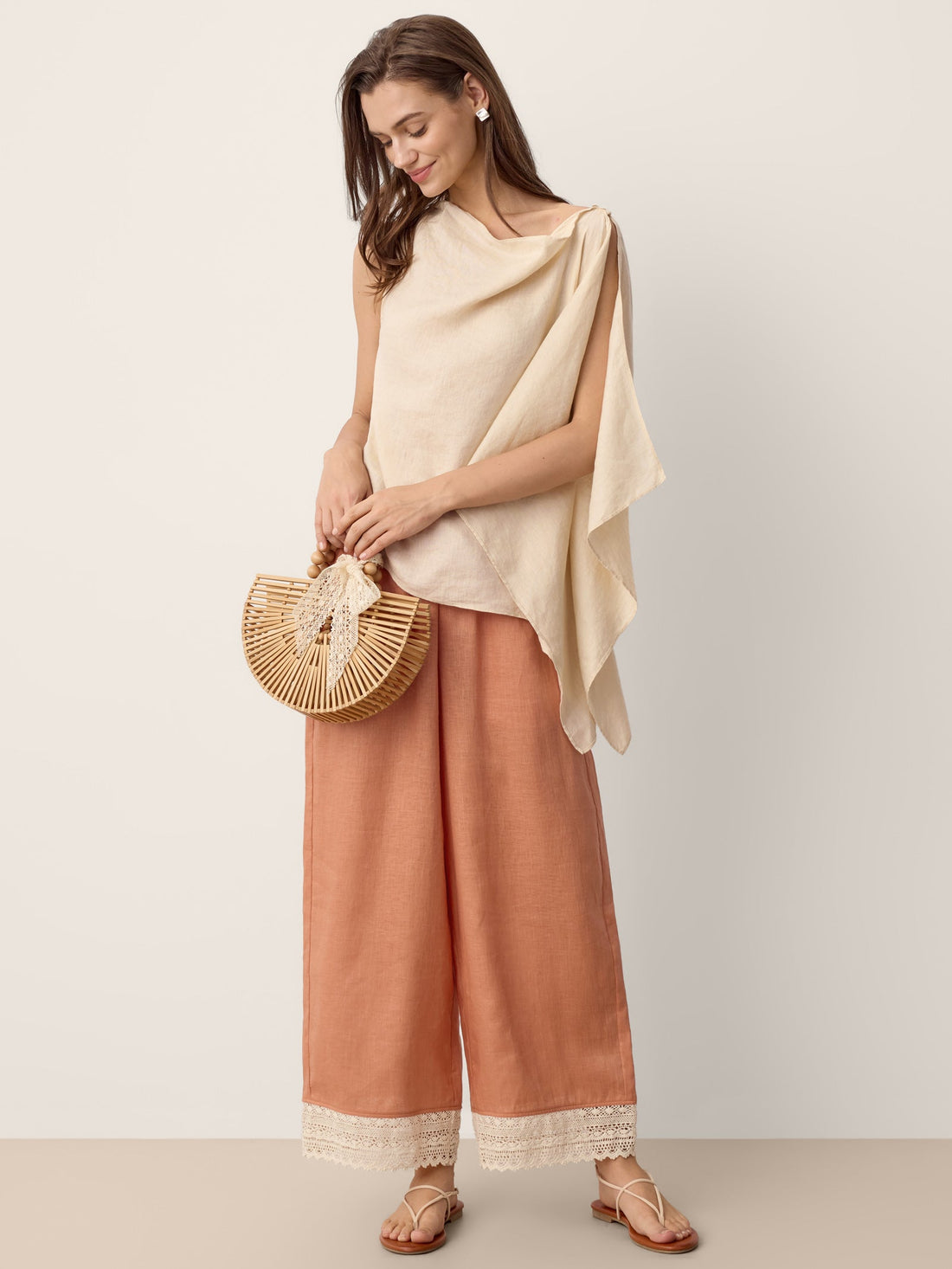100% Linen Asymmetric Sleeveless Blouse