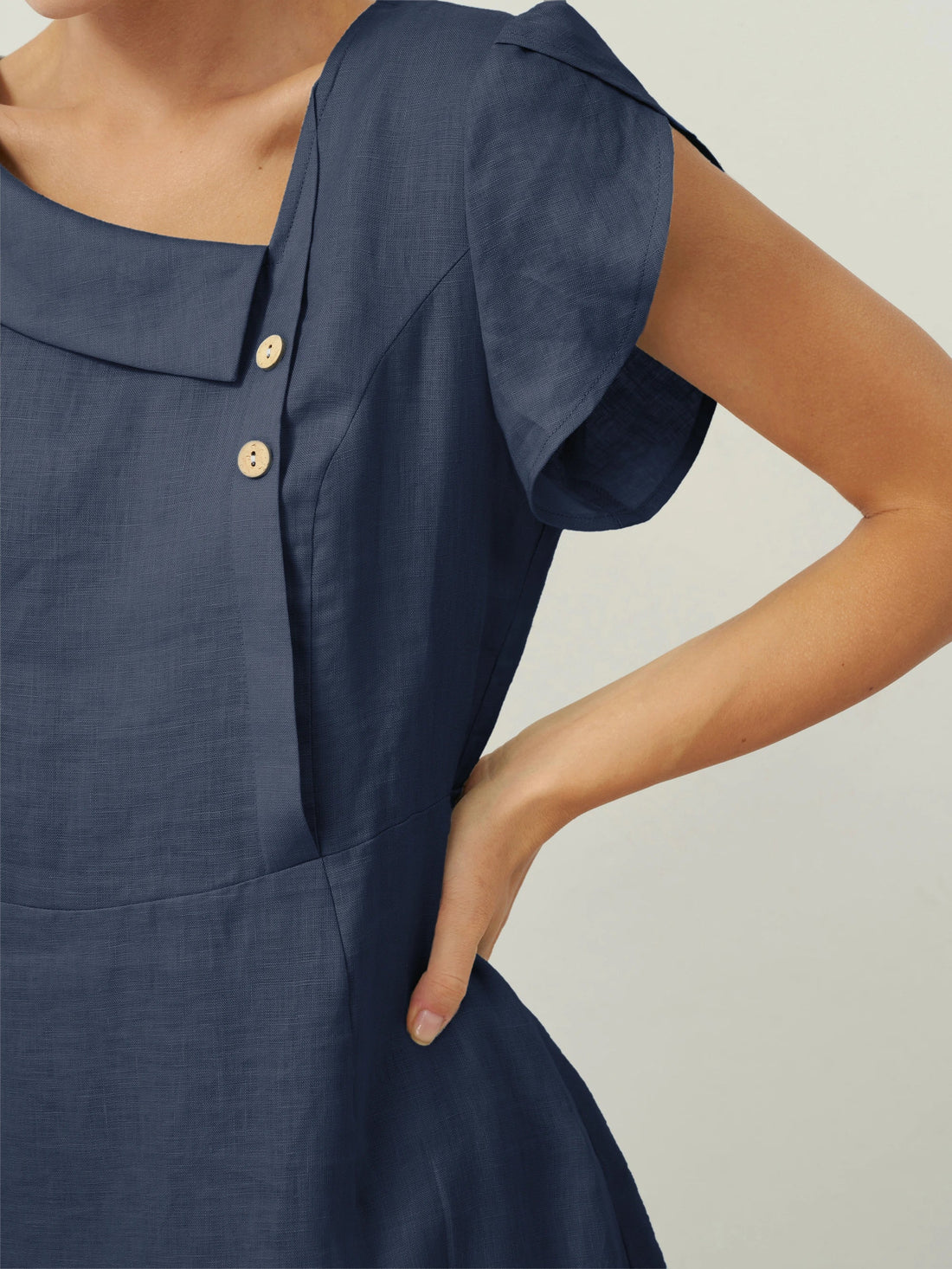 100% Linen Tailored Cap Sleeve Midi Dress