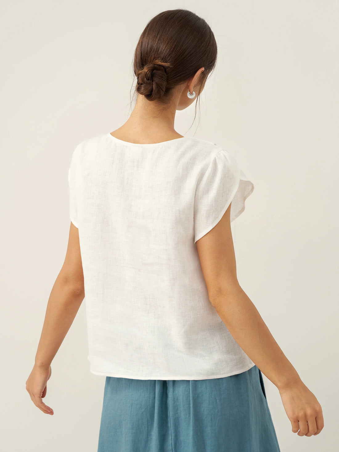 100% Linen Cap Sleeve Asymmetric Top