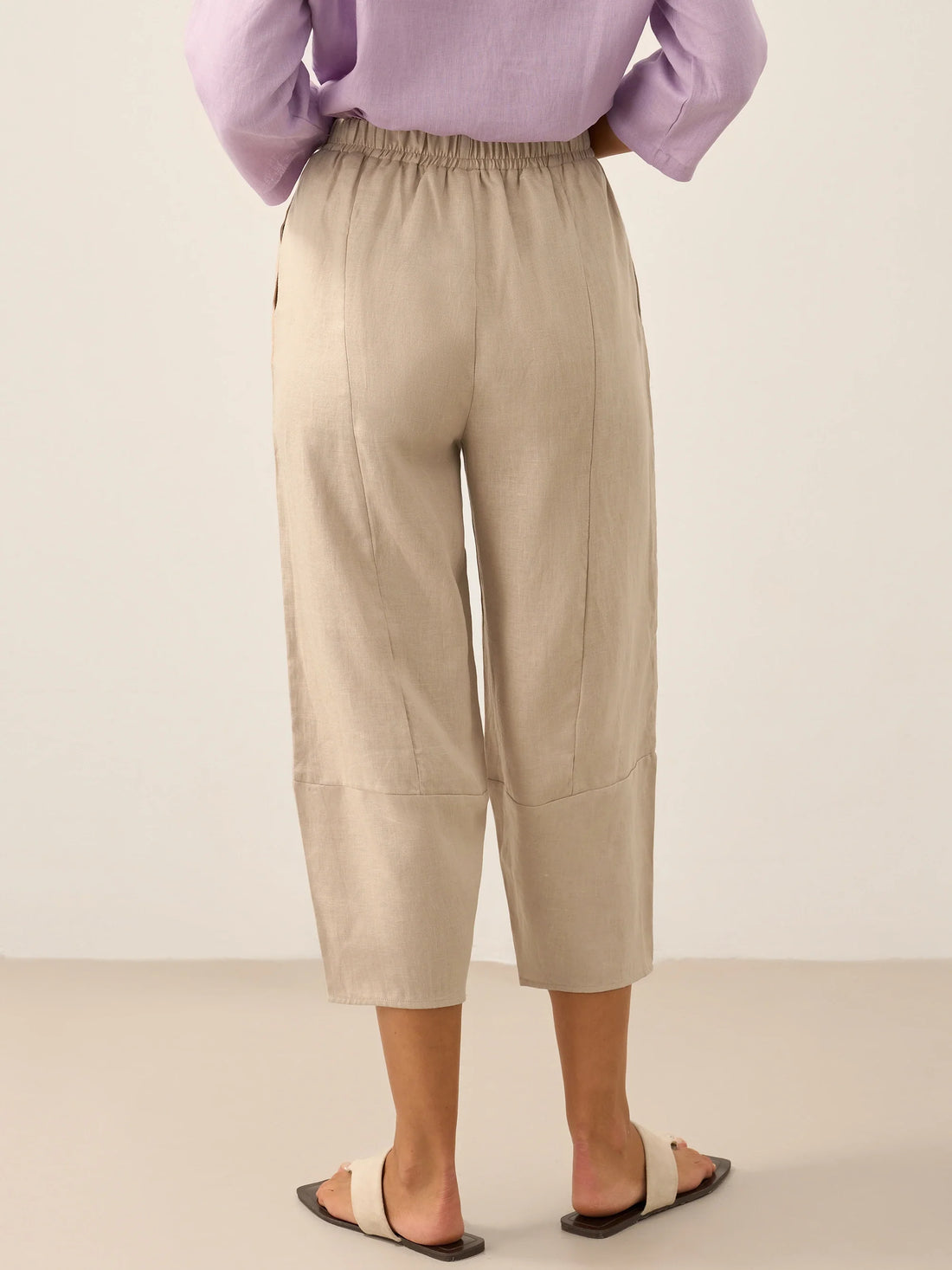 100% Linen Garment-Dyed Crop Barrel Pants