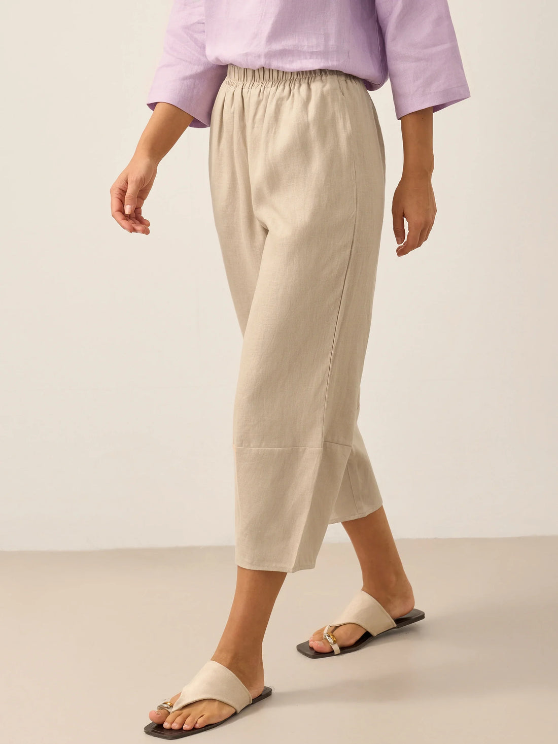100% Linen Garment-Dyed Crop Barrel Pants