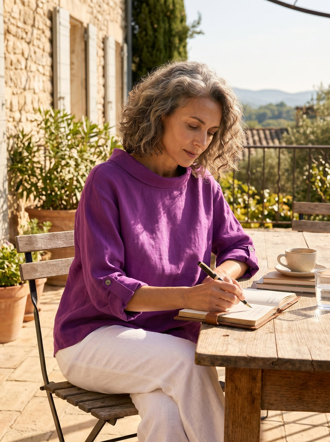 100% Linen Garment-Dyed Straight Blouse