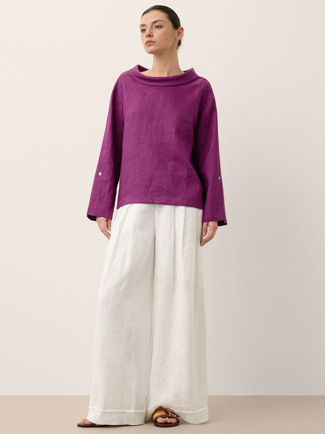 100% Linen Garment-Dyed Straight Blouse