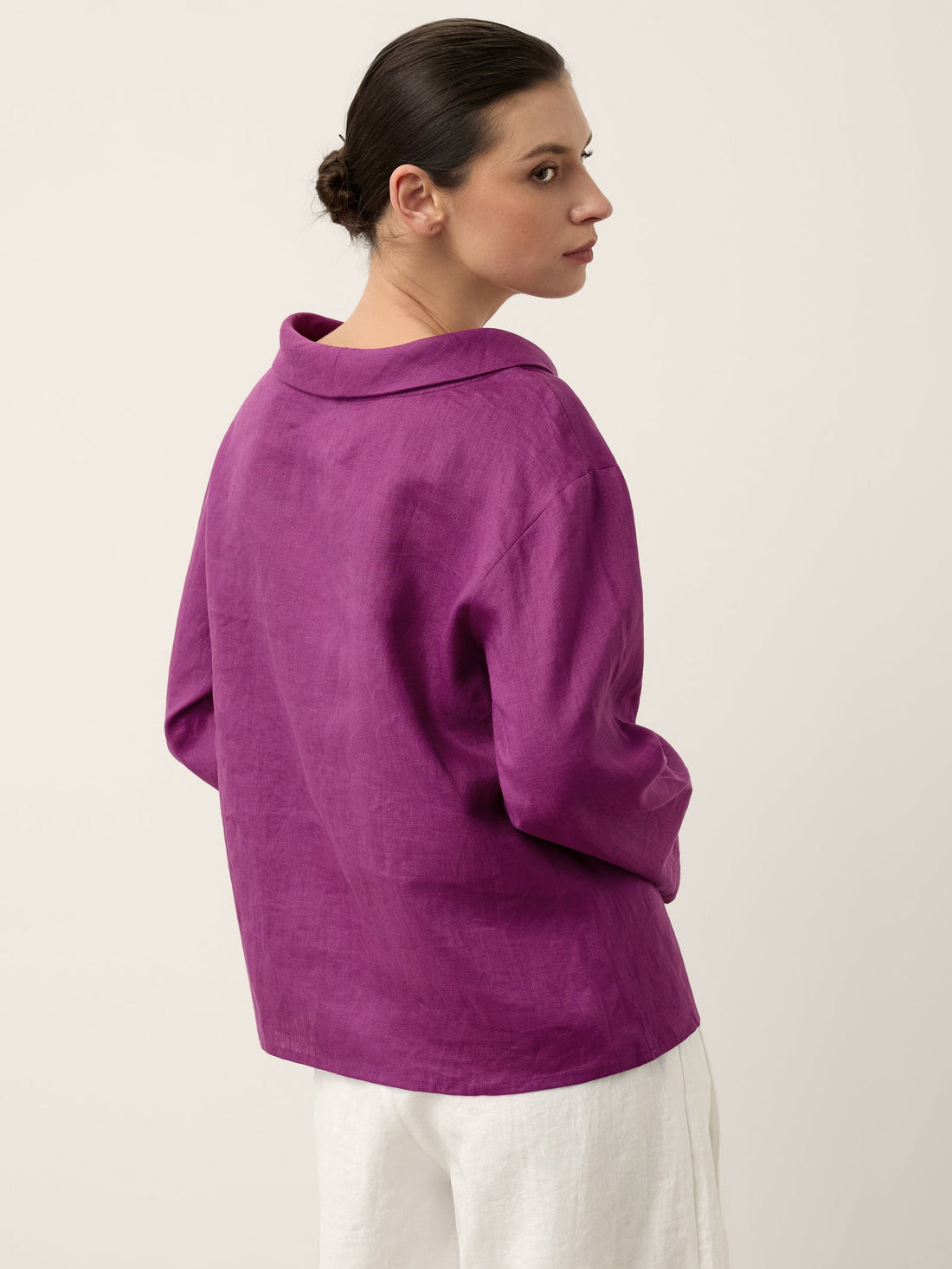 100% Linen Garment-Dyed Straight Blouse