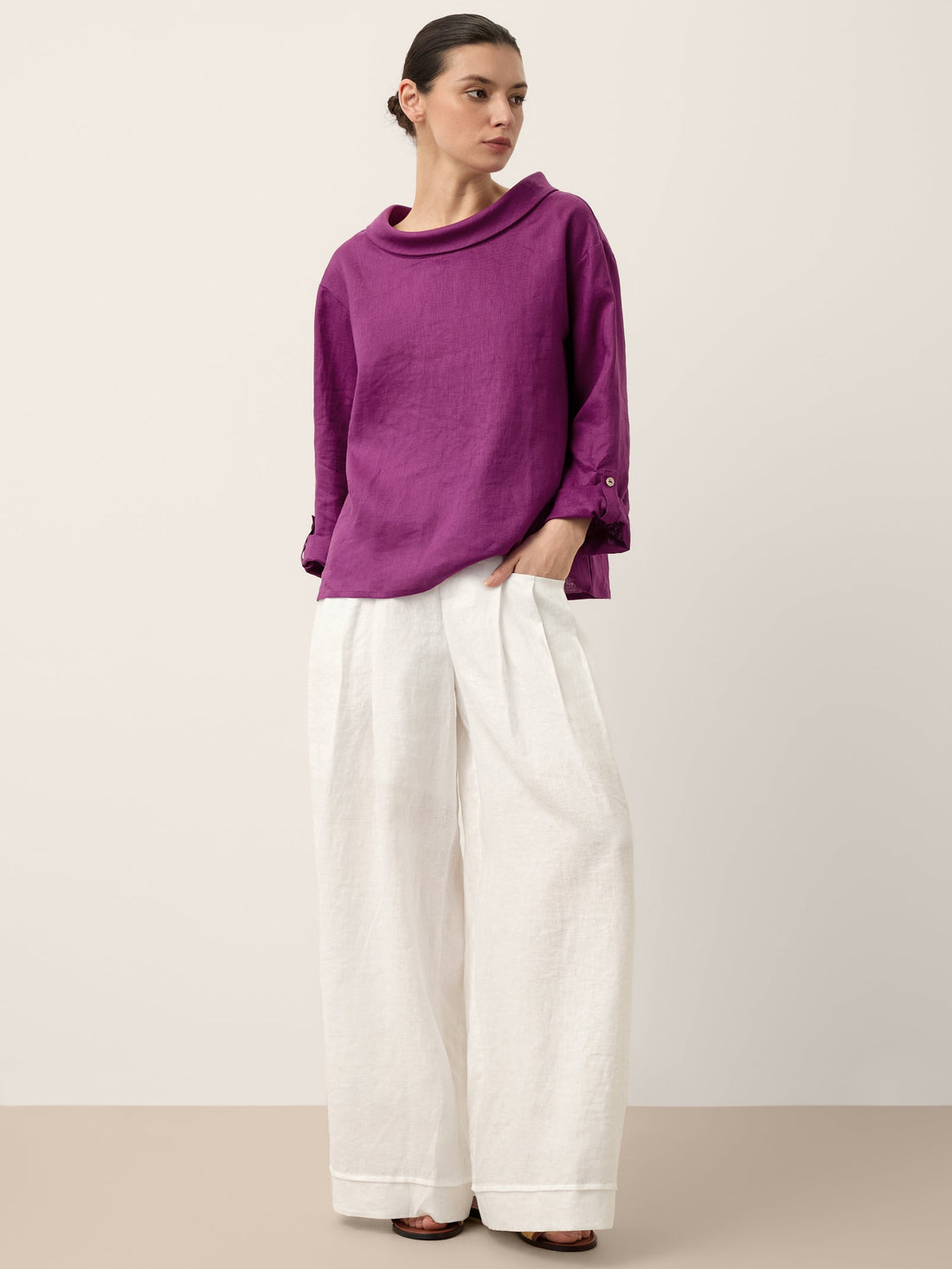 100% Linen Garment-Dyed Straight Blouse