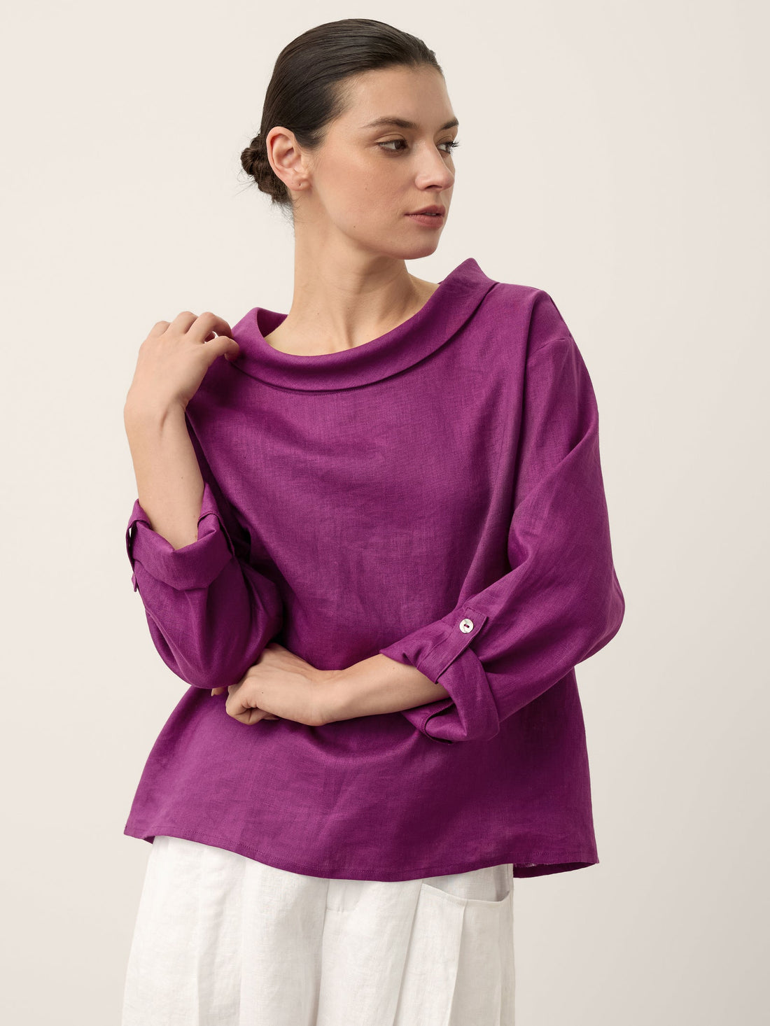 100% Linen Garment-Dyed Straight Blouse