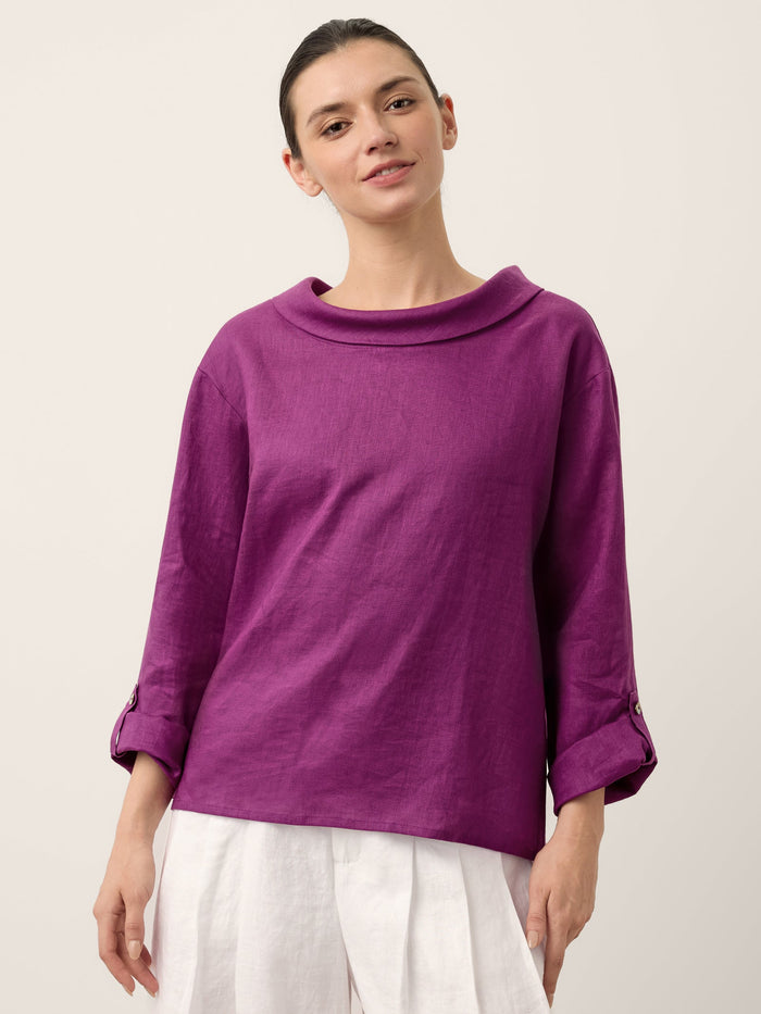 100% Linen Garment-Dyed Straight Blouse